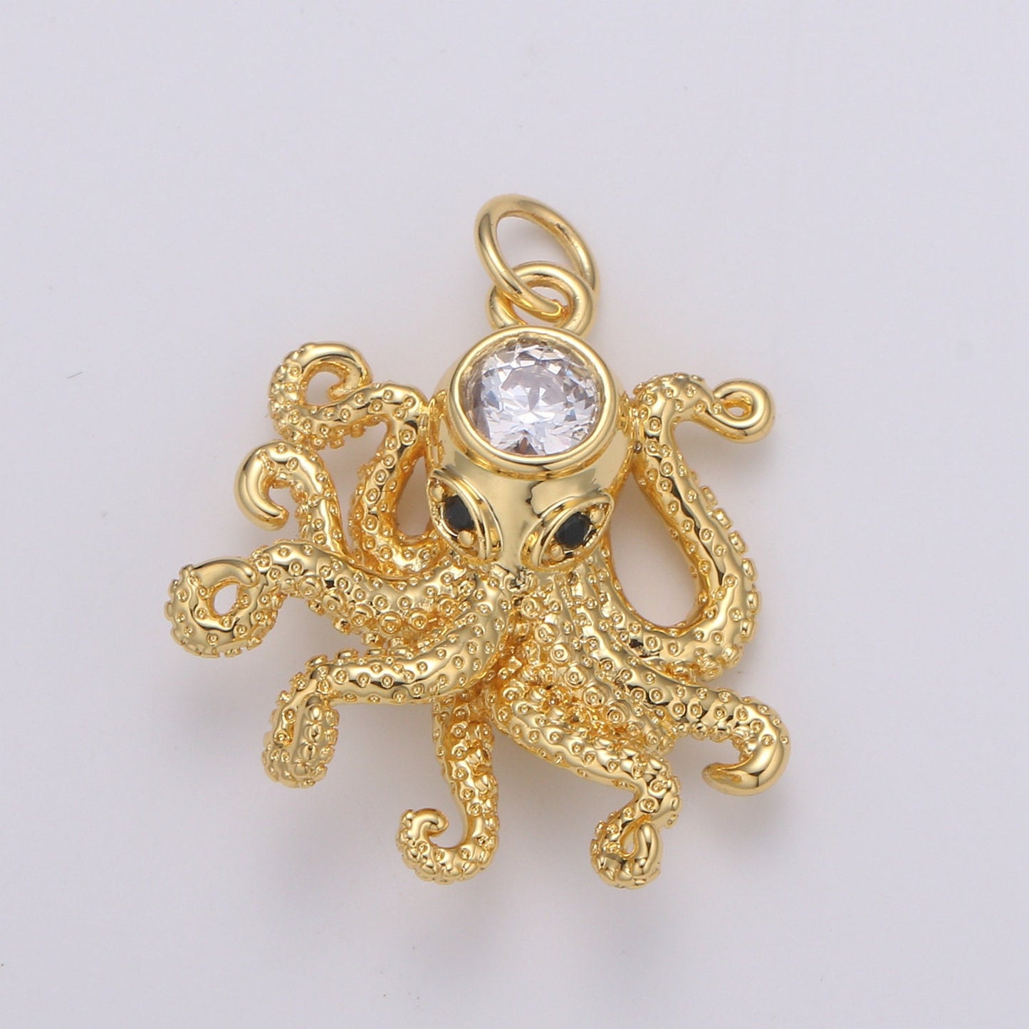 Tiny Gold Octopus Charm Dainty Monster of the deep Pendant CZ Gold Charm Animal Charm Cubic Blue Under the sea Inspired chgf 2168