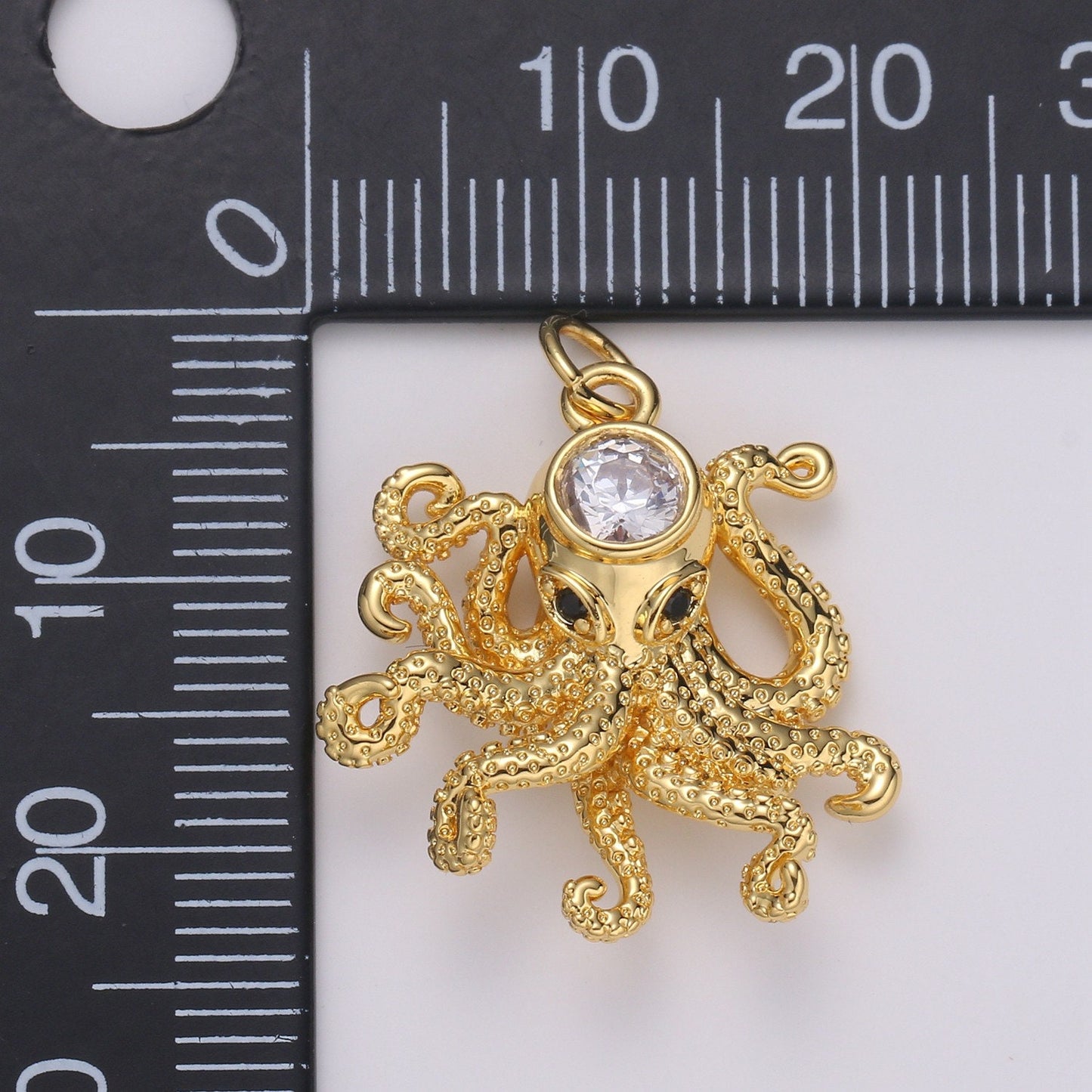 Tiny Gold Octopus Charm Dainty Monster of the deep Pendant CZ Gold Charm Animal Charm Cubic Blue Under the sea Inspired chgf 2168