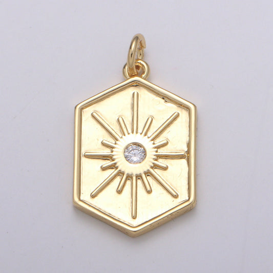 Dainty Starburst Charms Pendants -Solitaire CZ North Star Burst Charm Gold Celestial Charm, Necklace Bracelet Supply CHGF-2169
