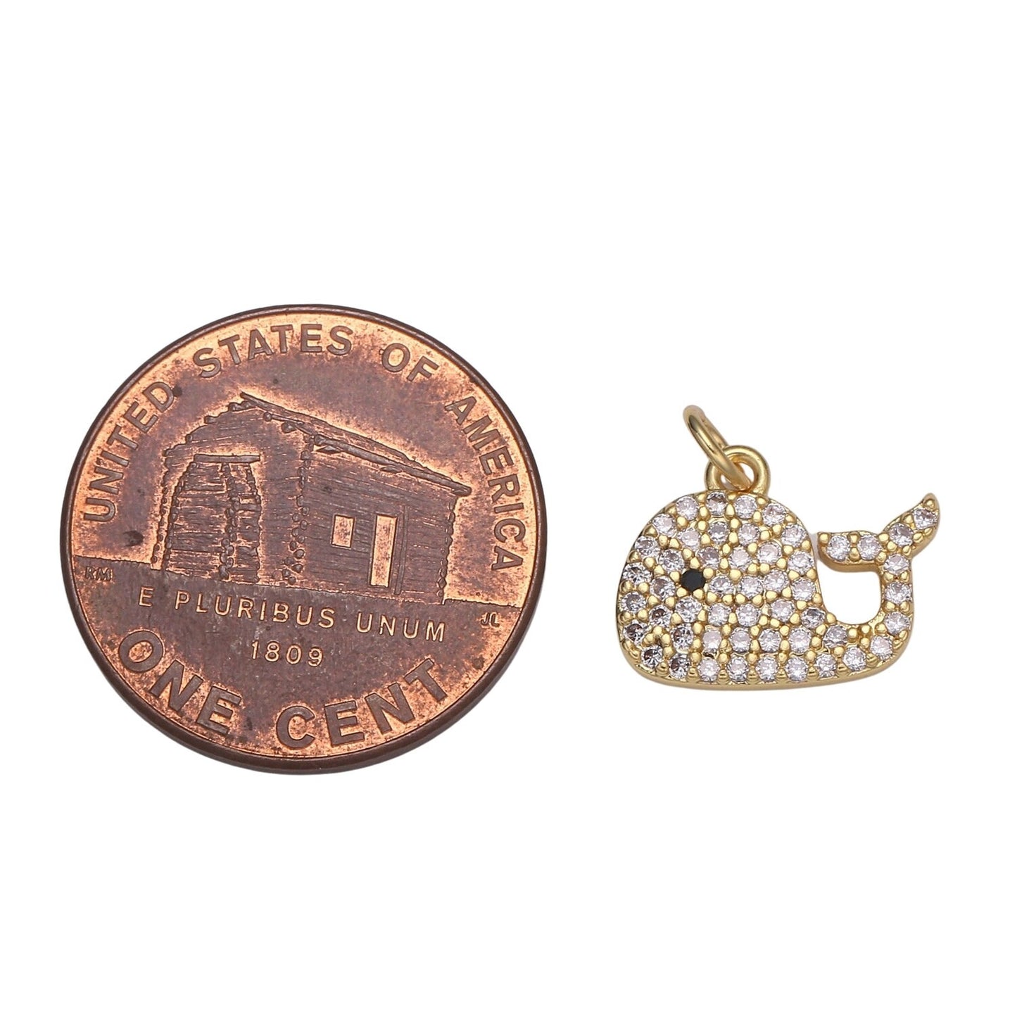 Micro Pave White Gold Whale Charm, Bracelet Charm,Necklace Charm, Earring Charm, Ocean Jewelry, Fish,Dolphin ,Mermaid , E-599