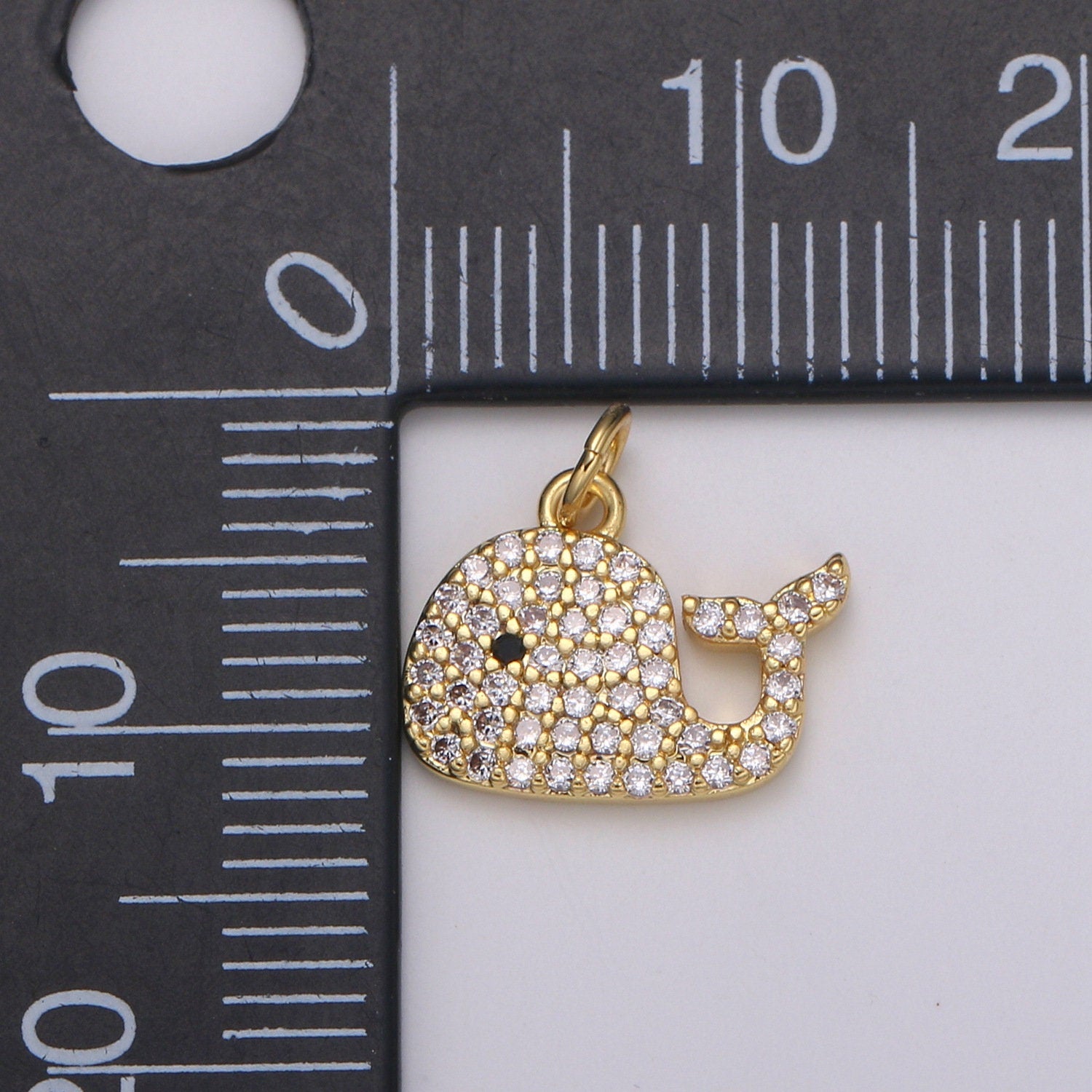 Micro Pave White Gold Whale Charm, Bracelet Charm,Necklace Charm, Earring Charm, Ocean Jewelry, Fish,Dolphin ,Mermaid , E-599