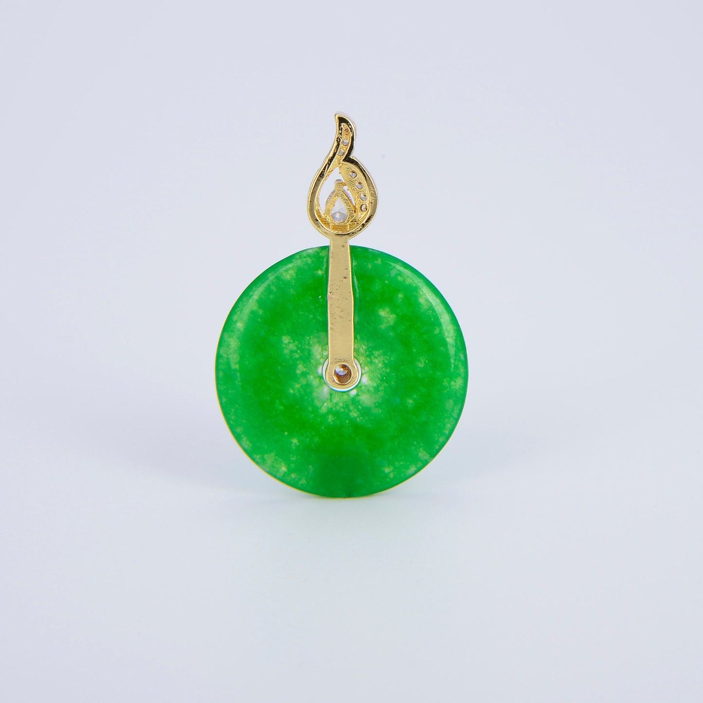 Stunning Chinese Green Donut Charm Green Jade Pendant Lucky Stone with Gold Eternity Swirl Bail for Necklace Supply