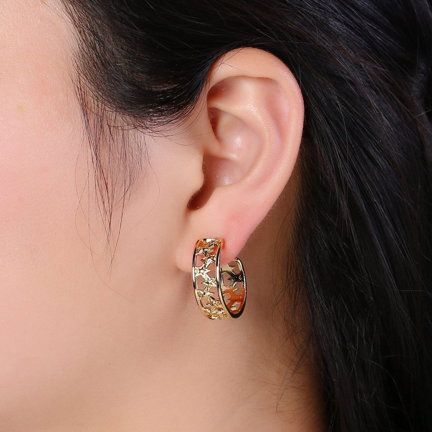 Bold Star hoops - gold hoop Earring - 22mm earring Hoops - Statement celestial earrings - Birthday Gift Idea