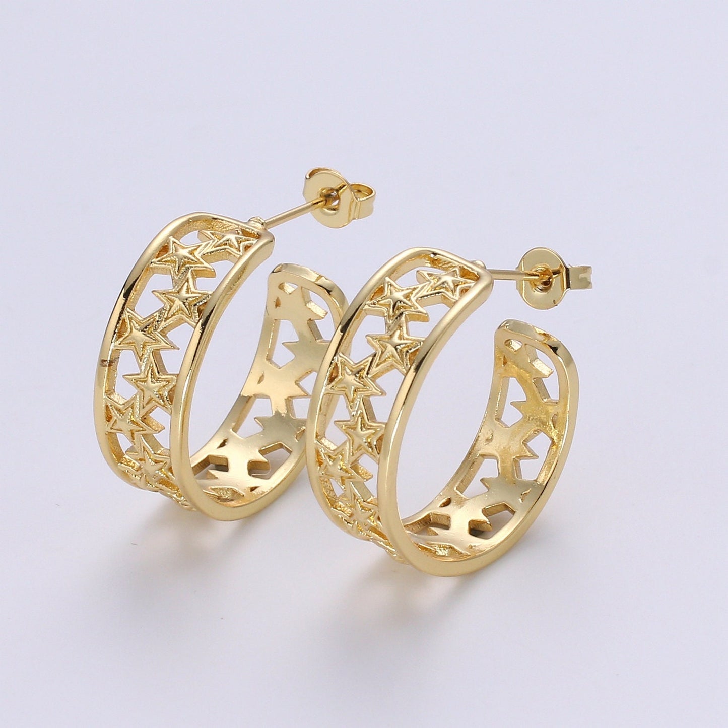 Bold Star hoops - gold hoop Earring - 22mm earring Hoops - Statement celestial earrings - Birthday Gift Idea