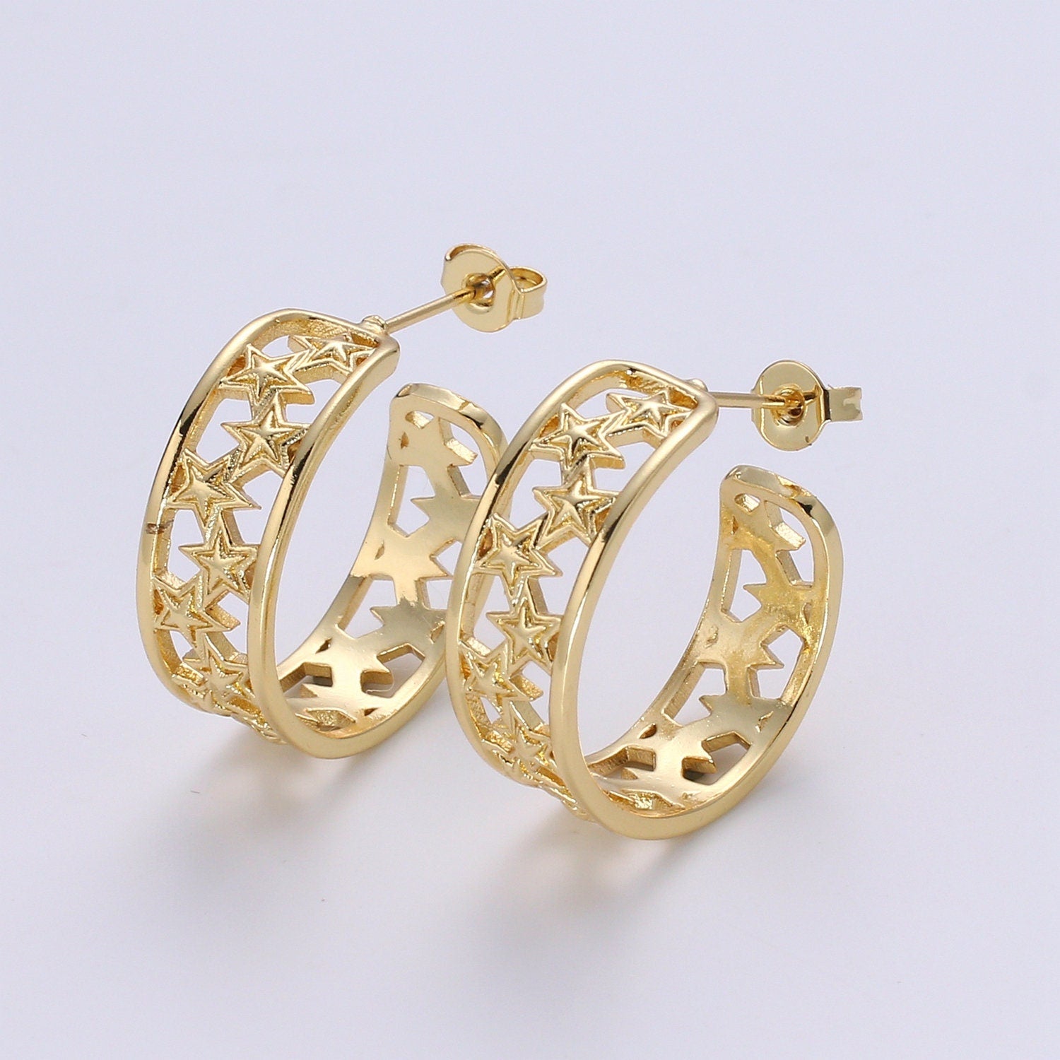Bold Star hoops - gold hoop Earring - 22mm earring Hoops - Statement celestial earrings - Birthday Gift Idea