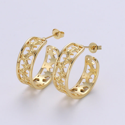 Bold Star hoops - gold hoop Earring - 22mm earring Hoops - Statement celestial earrings - Birthday Gift Idea