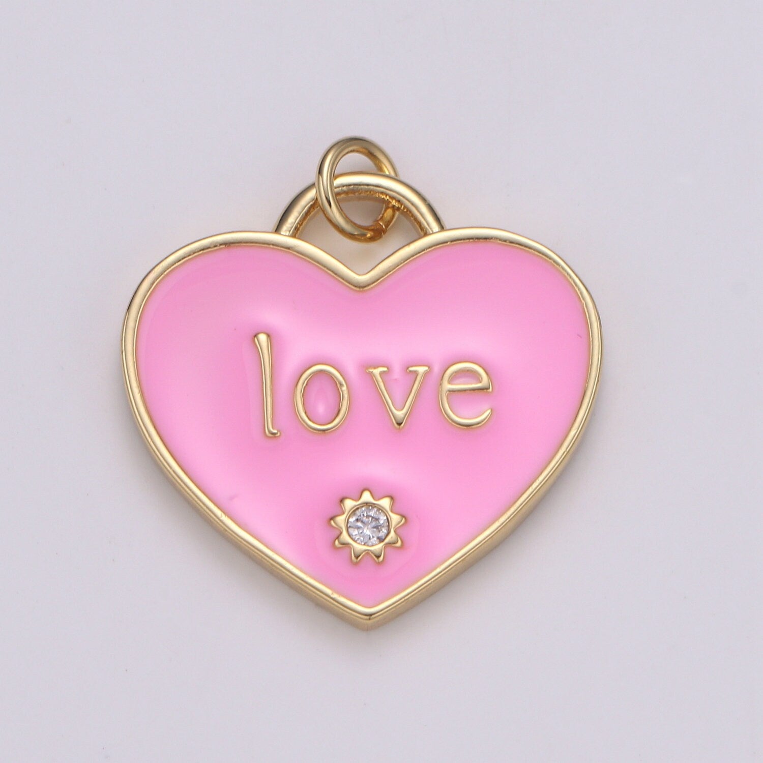 1pc Love Pink Enamel Heart Charm Pendant, Red Enamel Heart Pendant, 24K gold Star Heart Jewelry Making Supply chgf-2172