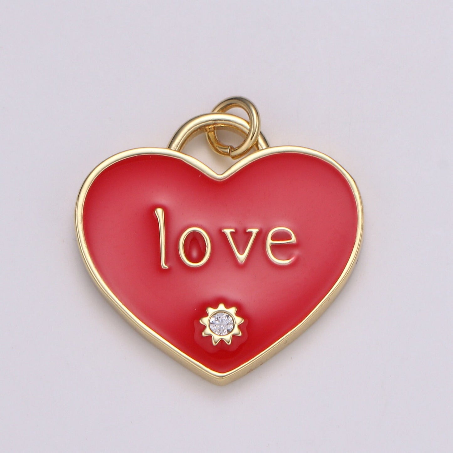 1pc Love Pink Enamel Heart Charm Pendant, Red Enamel Heart Pendant, 24K gold Star Heart Jewelry Making Supply chgf-2172