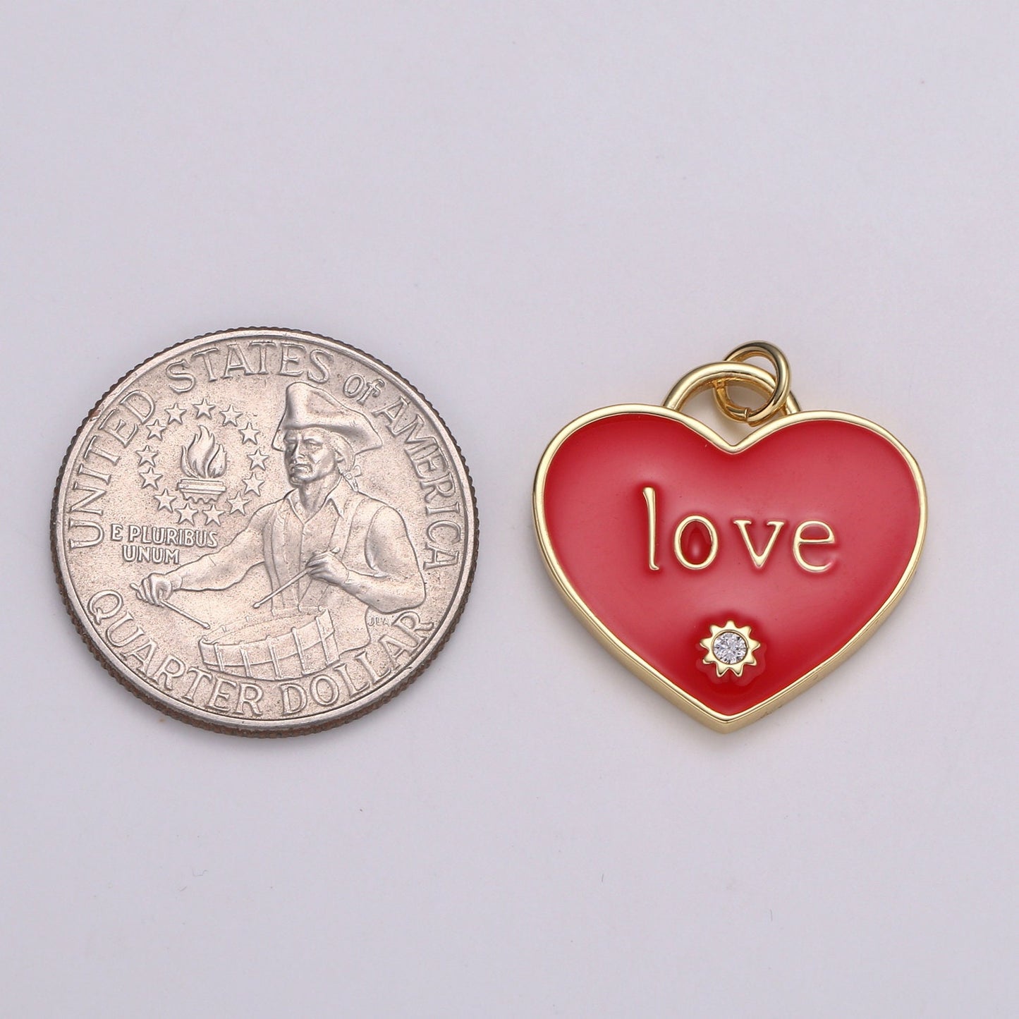 1pc Love Pink Enamel Heart Charm Pendant, Red Enamel Heart Pendant, 24K gold Star Heart Jewelry Making Supply chgf-2172
