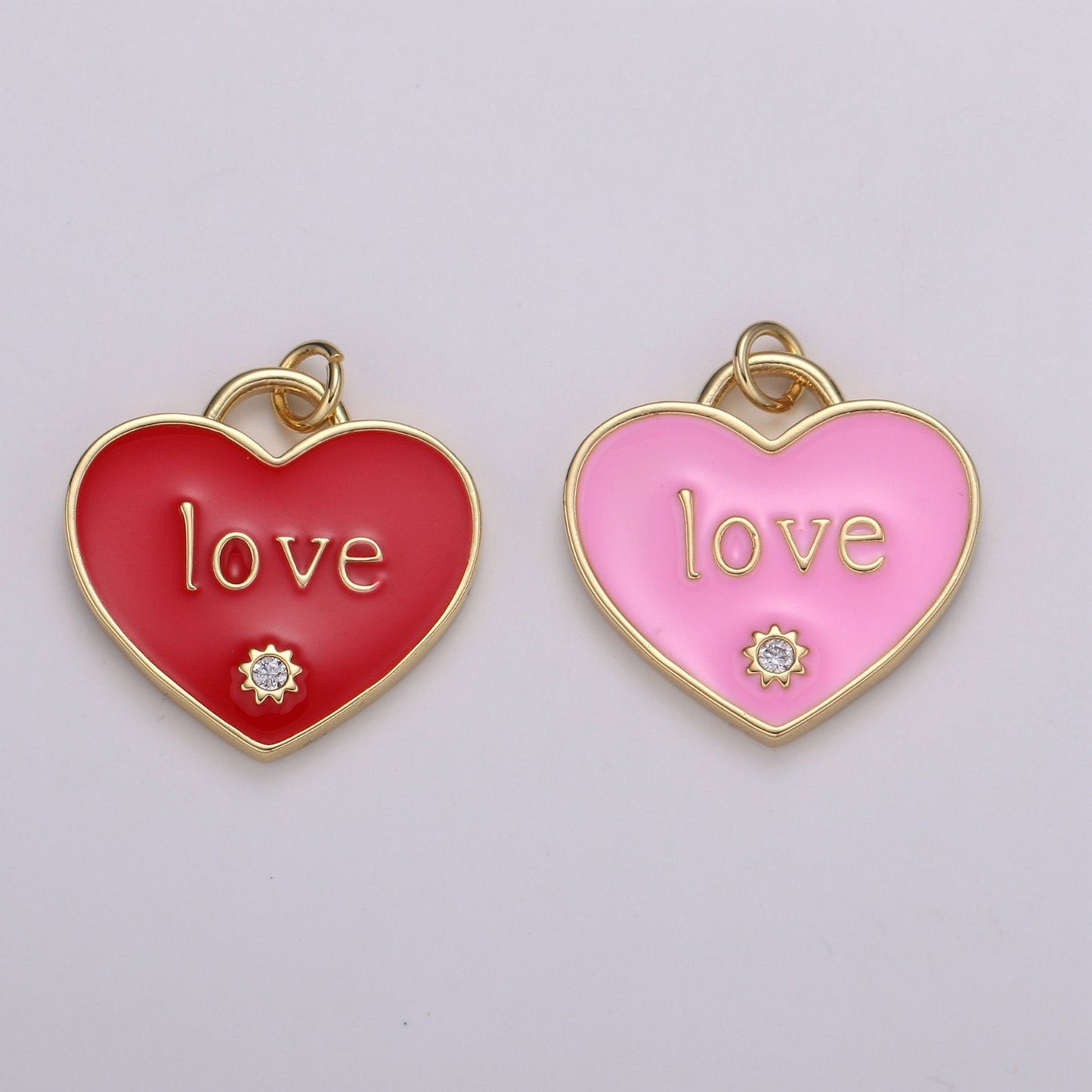 1pc Love Pink Enamel Heart Charm Pendant, Red Enamel Heart Pendant, 24K gold Star Heart Jewelry Making Supply chgf-2172