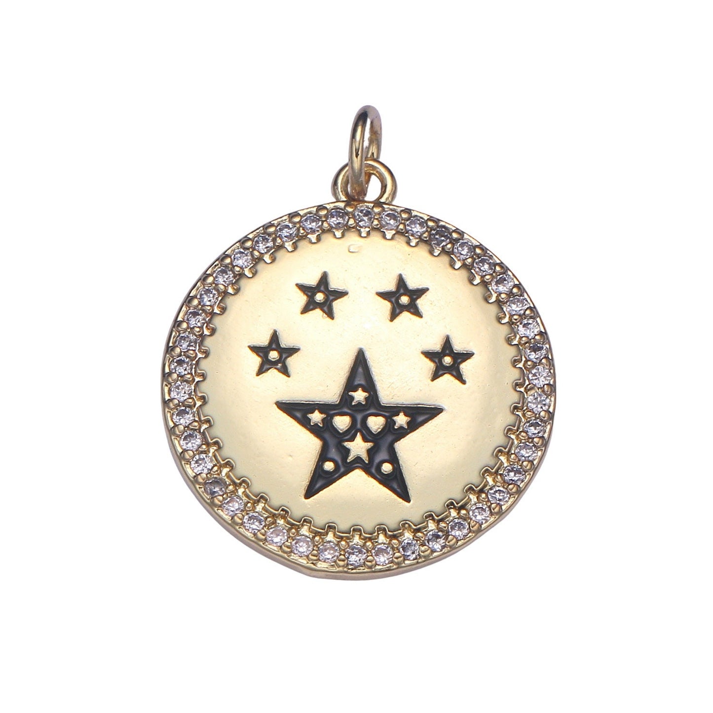 Stars of the World Micro Pave Celestial Jewelry Twinkle Charm Gold Medallion Enamel Jewelry Making Supply Findings, chgf 2195