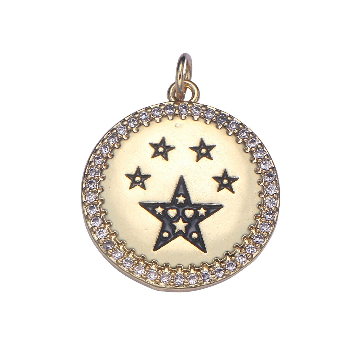 Stars of the World Micro Pave Celestial Jewelry Twinkle Charm Gold Medallion Enamel Jewelry Making Supply Findings, chgf 2195
