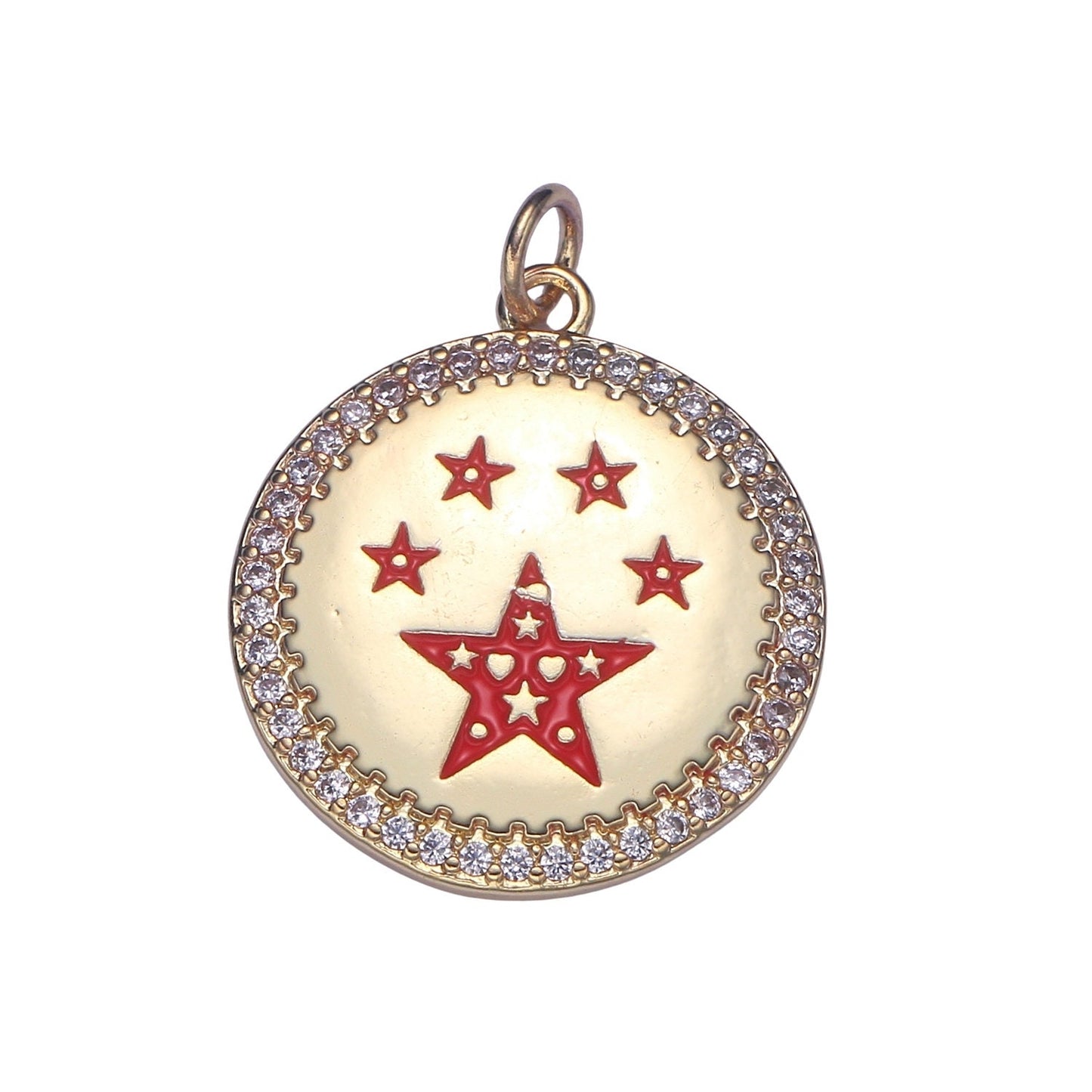 Stars of the World Micro Pave Celestial Jewelry Twinkle Charm Gold Medallion Enamel Jewelry Making Supply Findings, chgf 2195