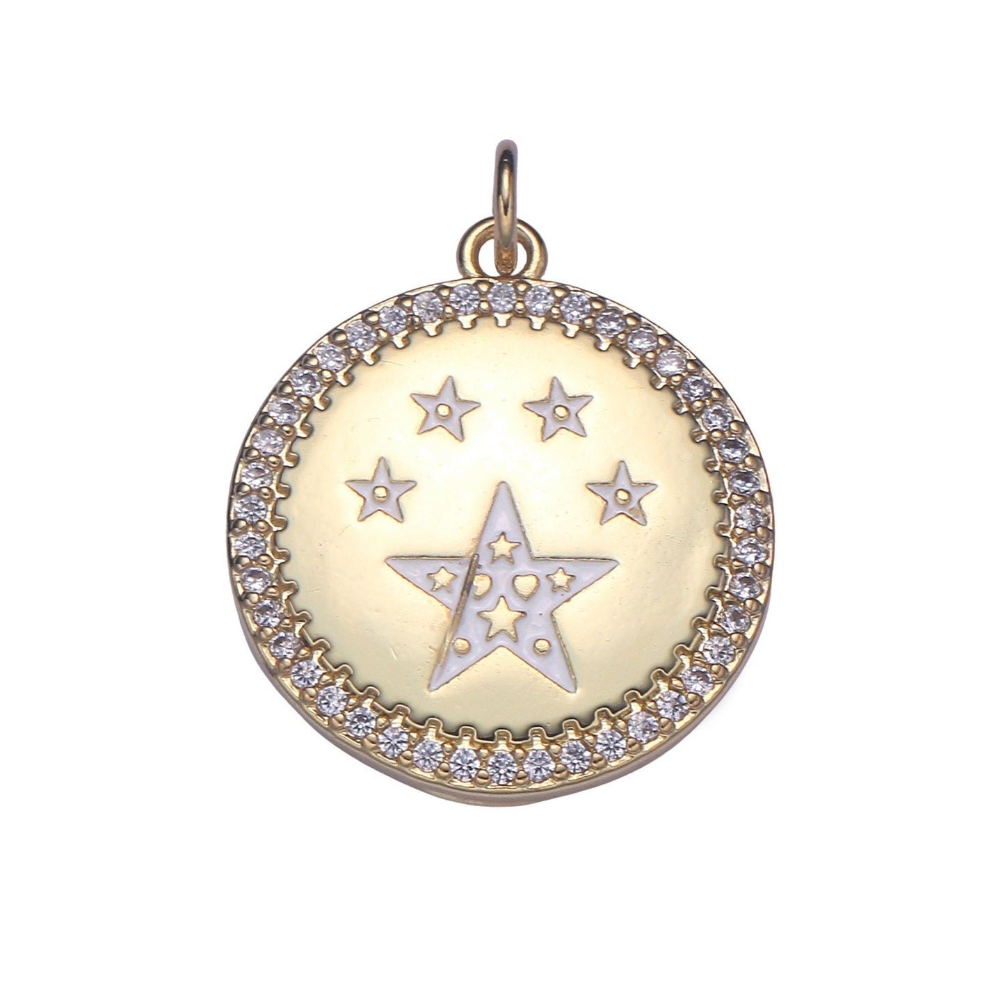 Stars of the World Micro Pave Celestial Jewelry Twinkle Charm Gold Medallion Enamel Jewelry Making Supply Findings, chgf 2195