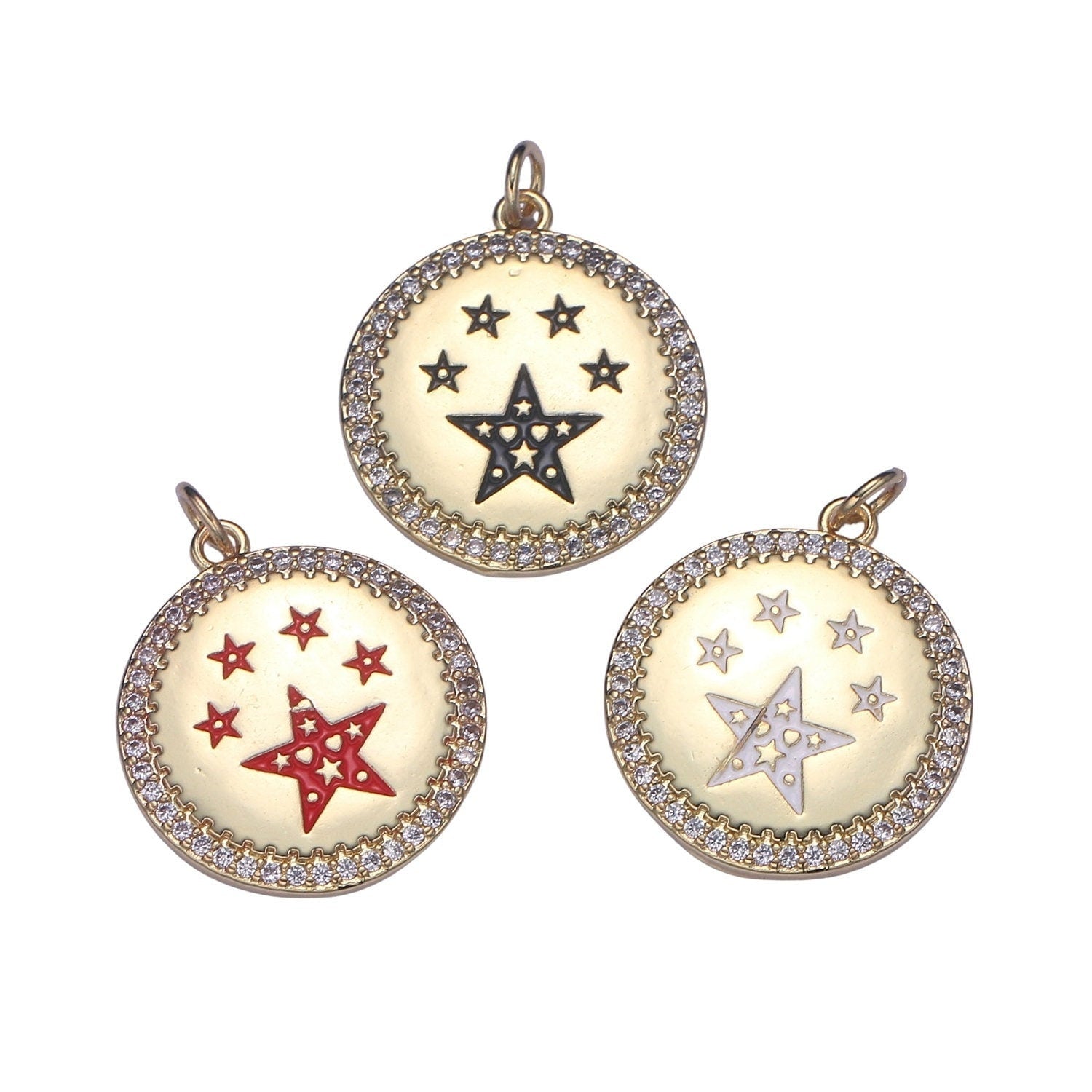 Stars of the World Micro Pave Celestial Jewelry Twinkle Charm Gold Medallion Enamel Jewelry Making Supply Findings, chgf 2195
