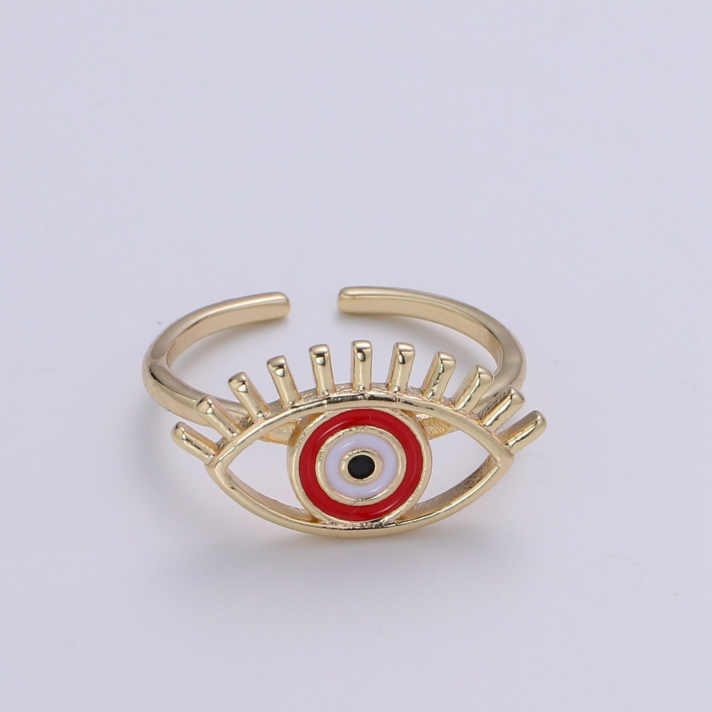 Gold Evil Eye Enamel Ring, Greek Eye Ring,Open Adjustable Stackable Ring, Gift For Women, Black Blue Red Accessory, Large Evil Eye R-351~318