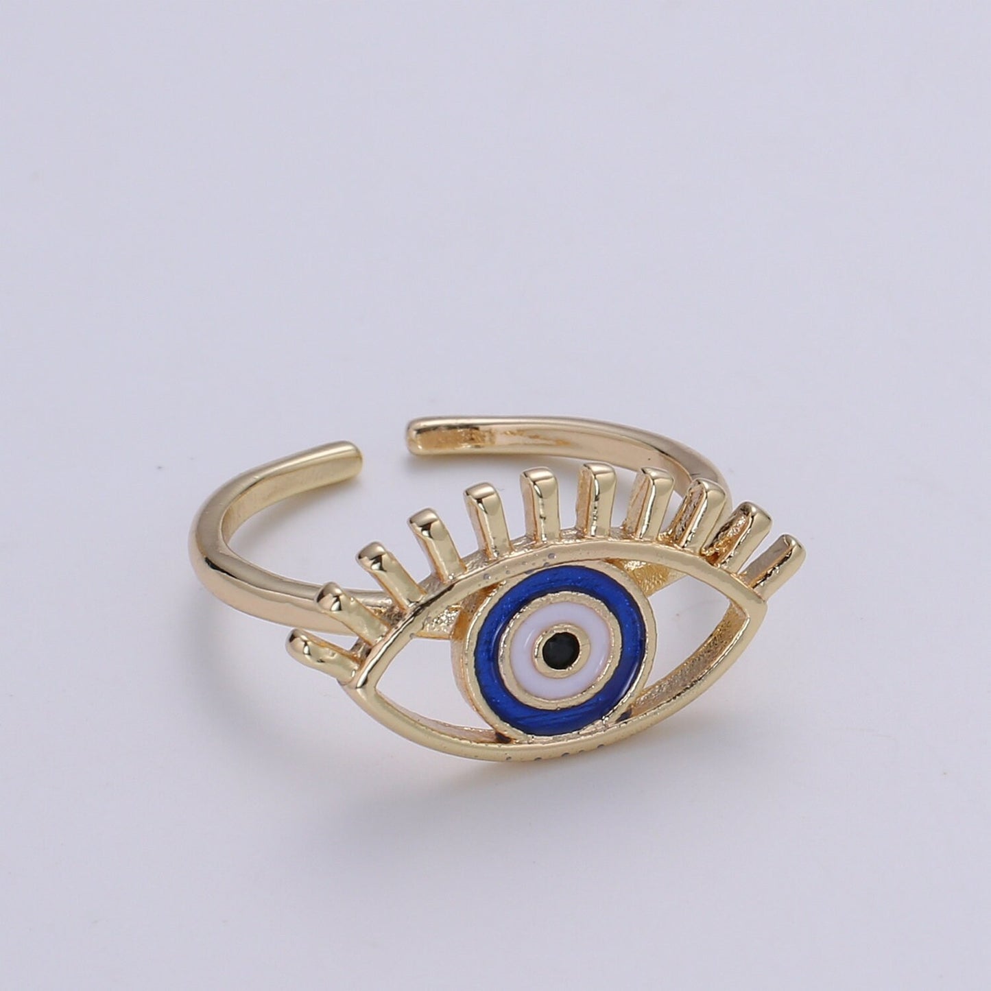Gold Evil Eye Enamel Ring, Greek Eye Ring,Open Adjustable Stackable Ring, Gift For Women, Black Blue Red Accessory, Large Evil Eye R-351~318