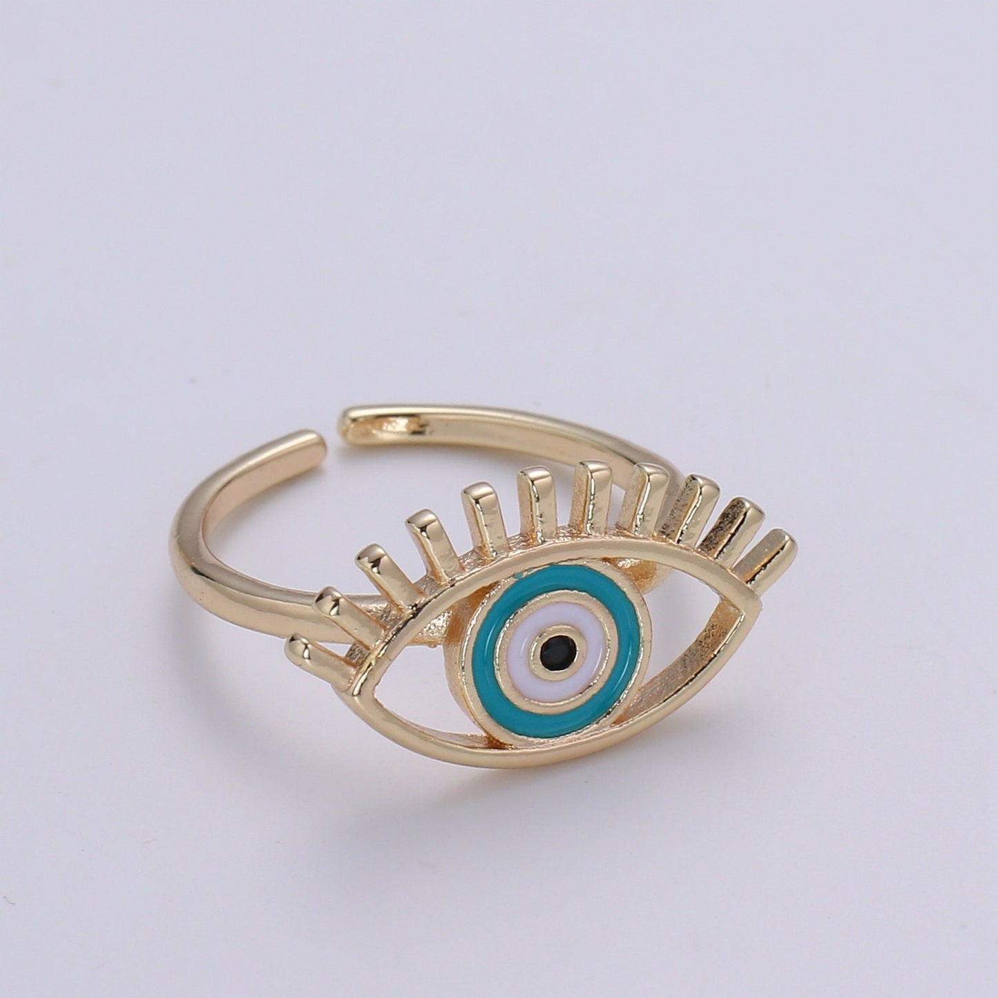 Gold Evil Eye Enamel Ring, Greek Eye Ring,Open Adjustable Stackable Ring, Gift For Women, Black Blue Red Accessory, Large Evil Eye R-351~318