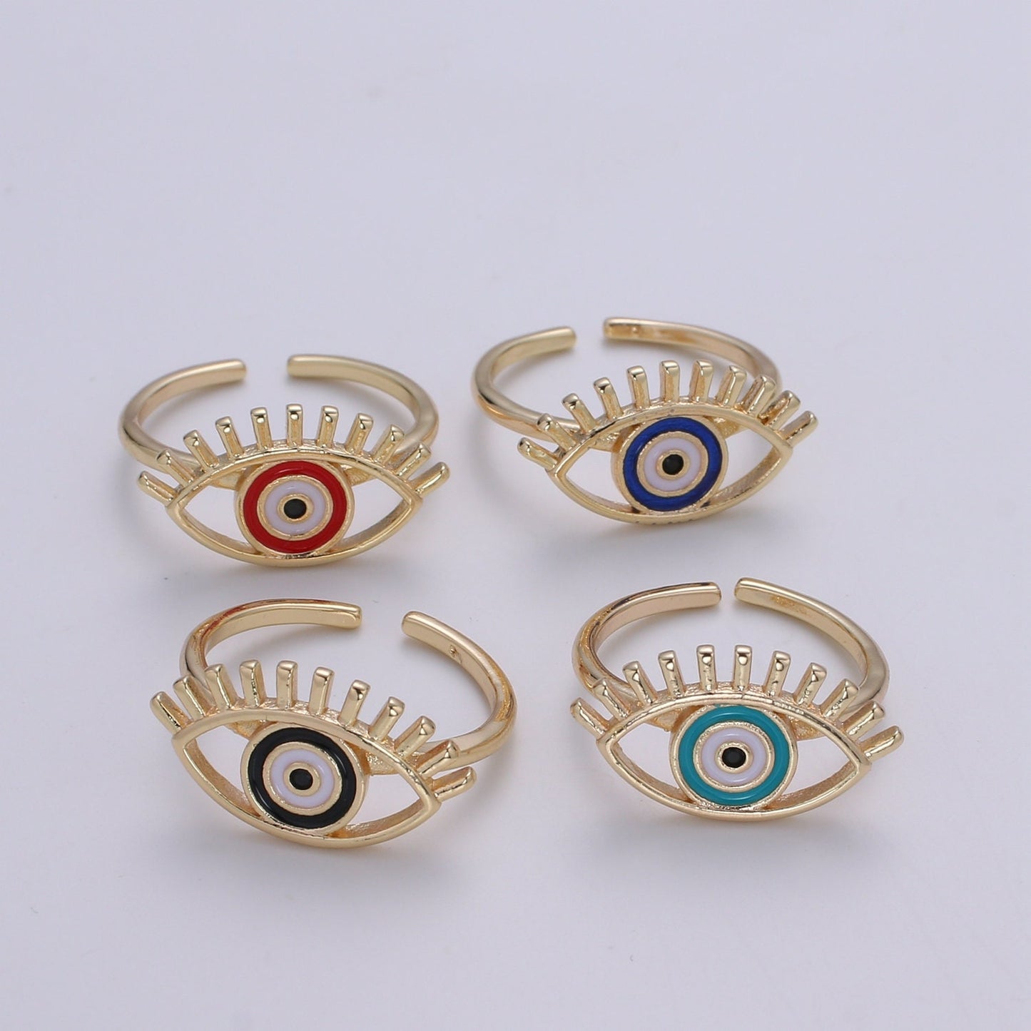 Gold Evil Eye Enamel Ring, Greek Eye Ring,Open Adjustable Stackable Ring, Gift For Women, Black Blue Red Accessory, Large Evil Eye R-351~318