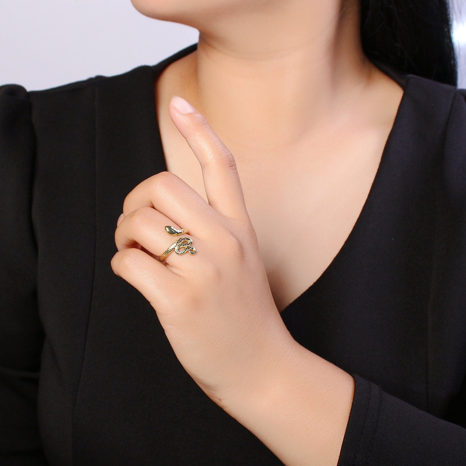 3D Gold snake ring, serpent ring, Statement ring, Gold Open Snake Ring, Twist ring, Stackable ring, Animal ring US SIze 5 O321