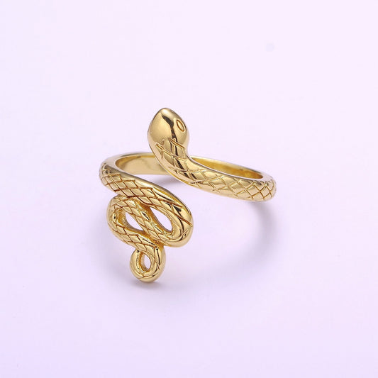 3D Gold snake ring, serpent ring, Statement ring, Gold Open Snake Ring, Twist ring, Stackable ring, Animal ring US SIze 5 O321