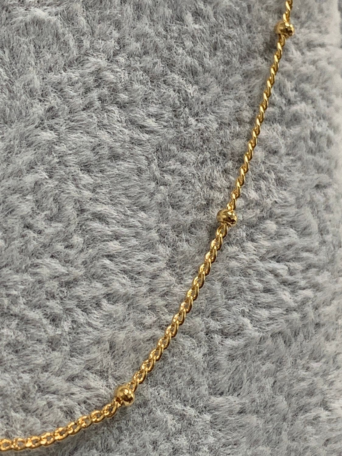 17.5'' Ready to Use 24K Gold Thin Rolo Necklace Chain, Layering Ball Rolo Chain Dainty Necklace, For Pendant Charm Necklace, 174
