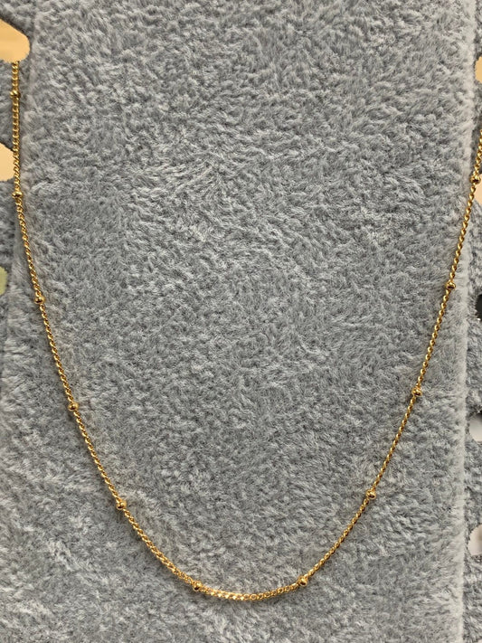17.5'' Ready to Use 24K Gold Thin Rolo Necklace Chain, Layering Ball Rolo Chain Dainty Necklace, For Pendant Charm Necklace, 174