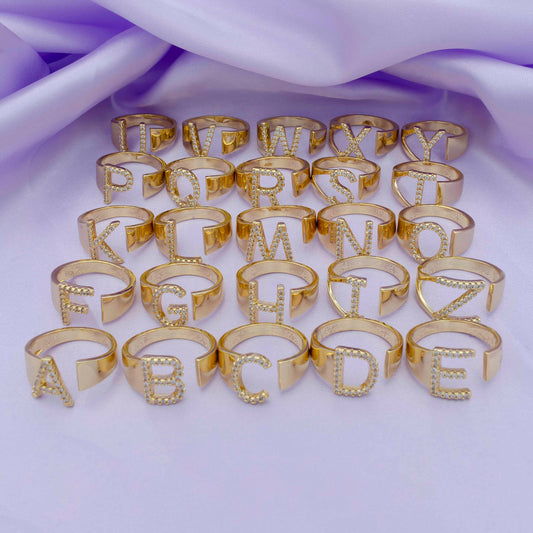 Chunky Initial Gold Ring Alphabet Ring Gold Stacking Ring Open Ring Letter Ring Vintage Gold Rings Thumb Ring Personalized Jewelry