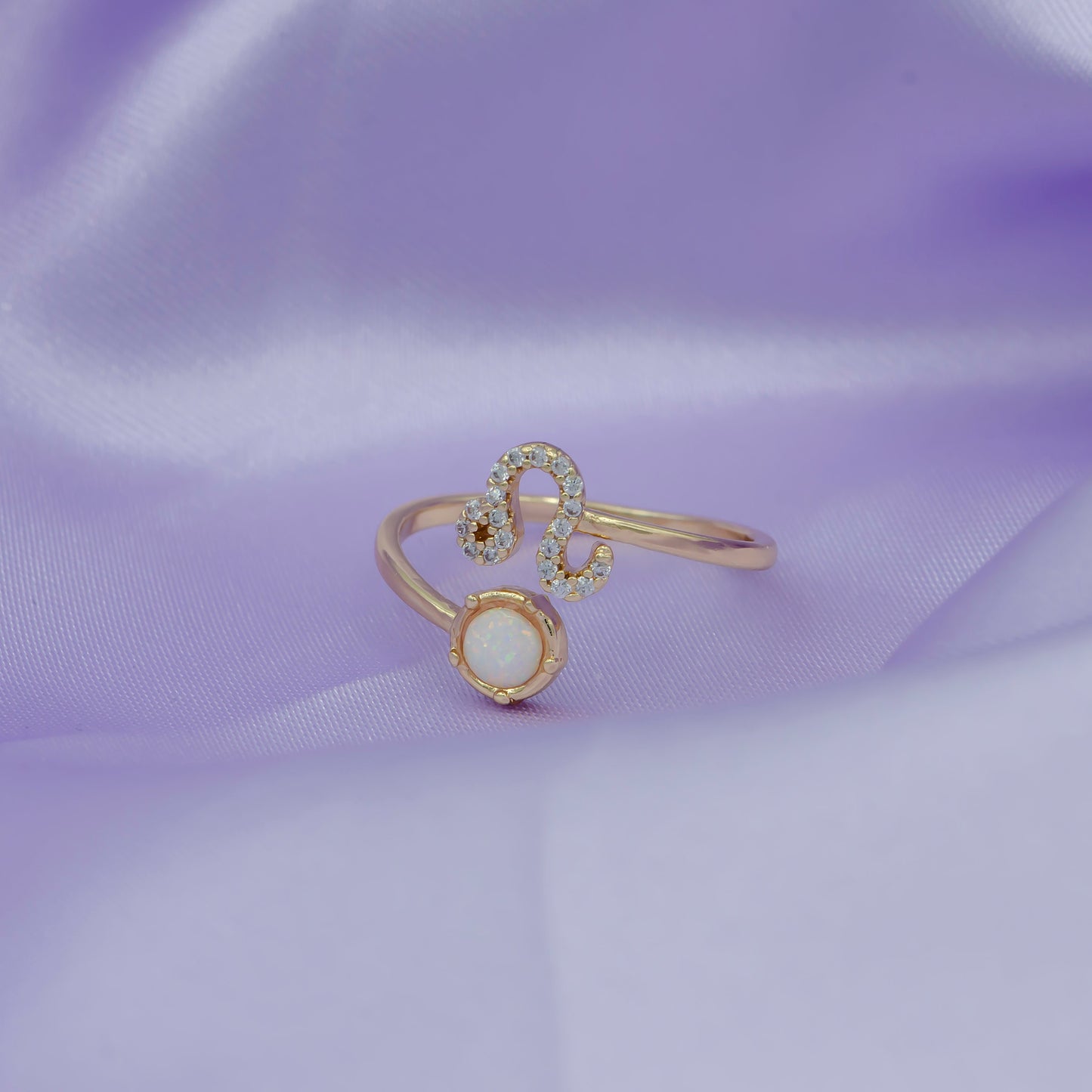 Opal Zodiac Ring Constellation Sign Cubic Zirconia Gold Ring, Astrology Horoscope Ring Birthday Personalized Gift for Her Wife friend R363