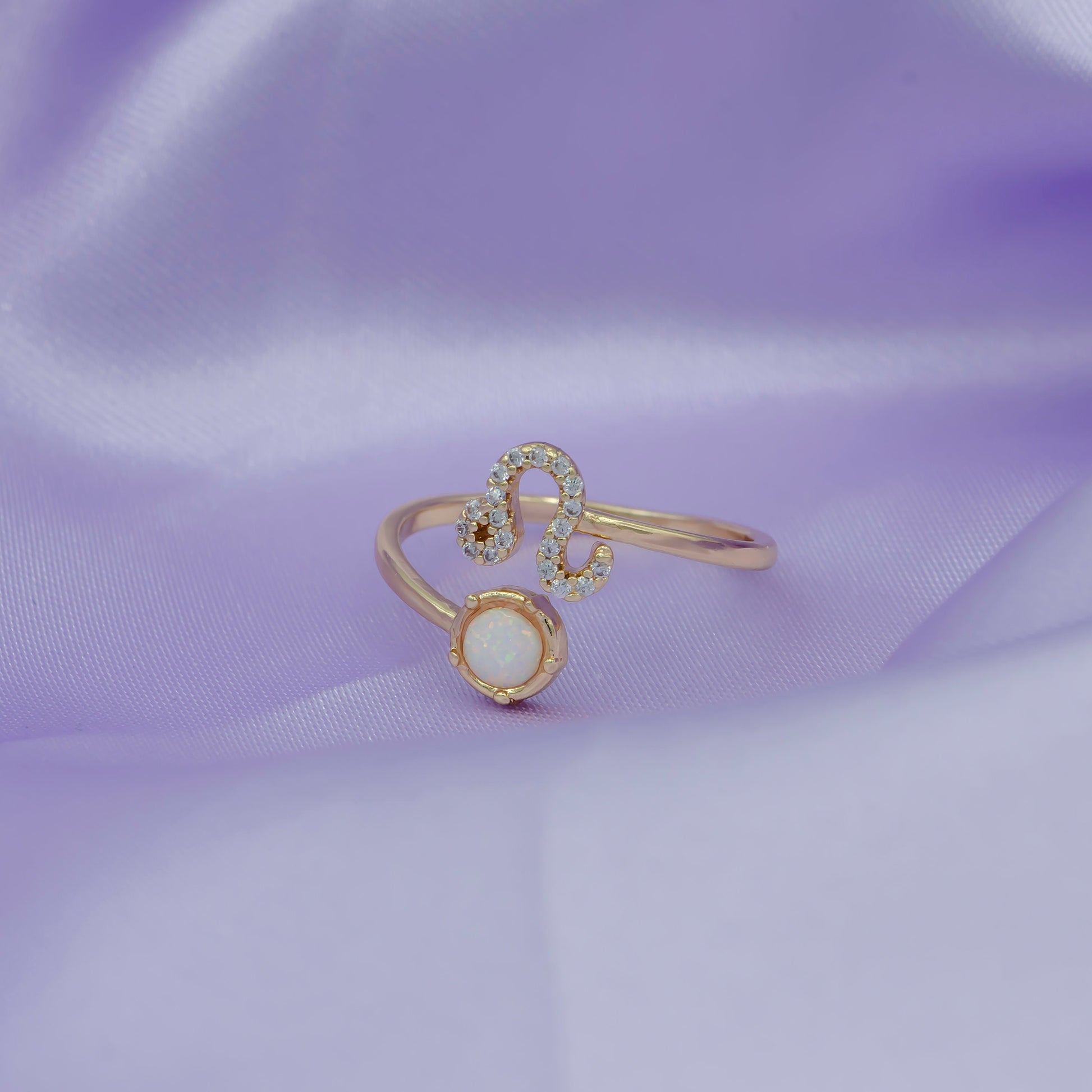 Opal Zodiac Ring Constellation Sign Cubic Zirconia Gold Ring, Astrology Horoscope Ring Birthday Personalized Gift for Her Wife friend R363