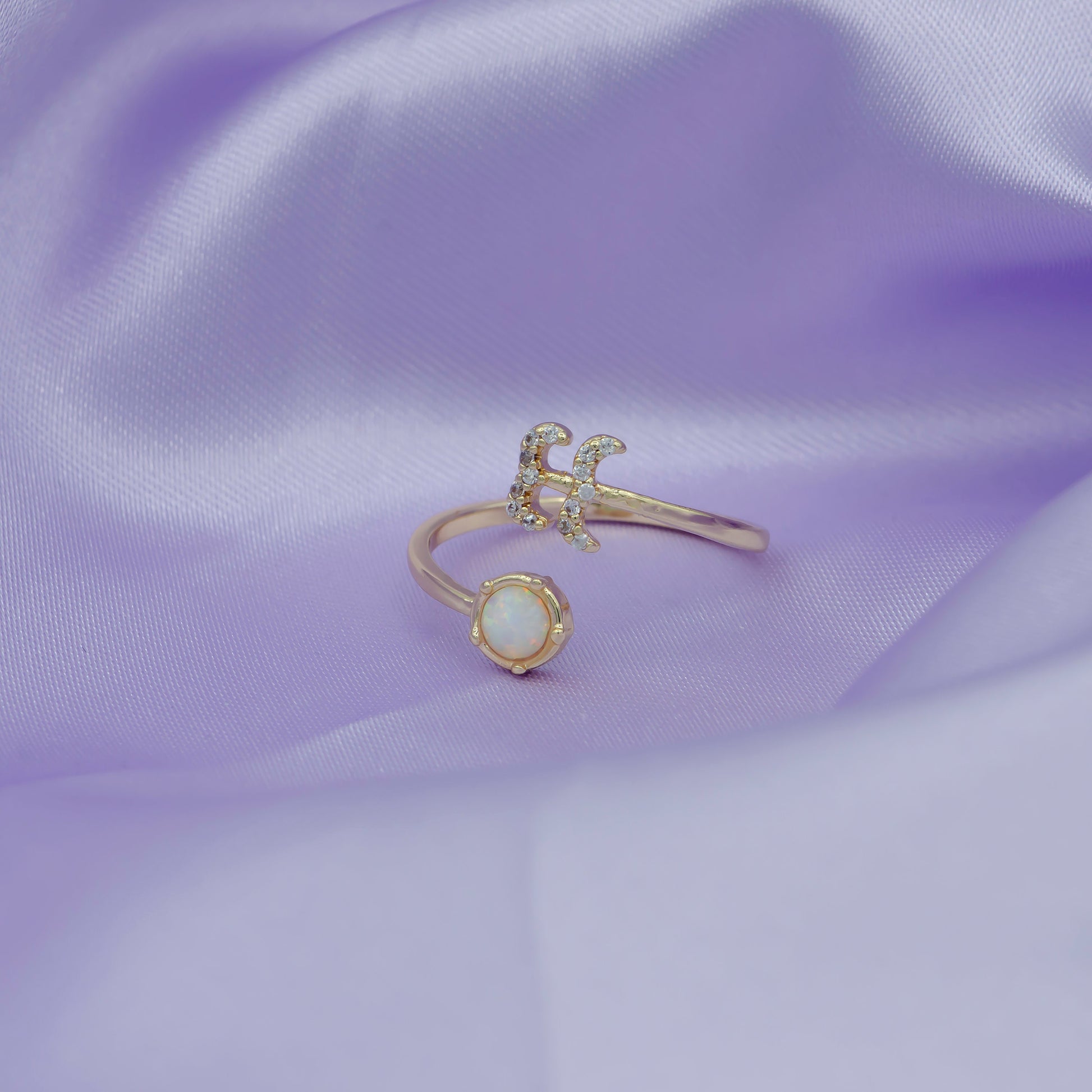 Opal Zodiac Ring Constellation Sign Cubic Zirconia Gold Ring, Astrology Horoscope Ring Birthday Personalized Gift for Her Wife friend R363