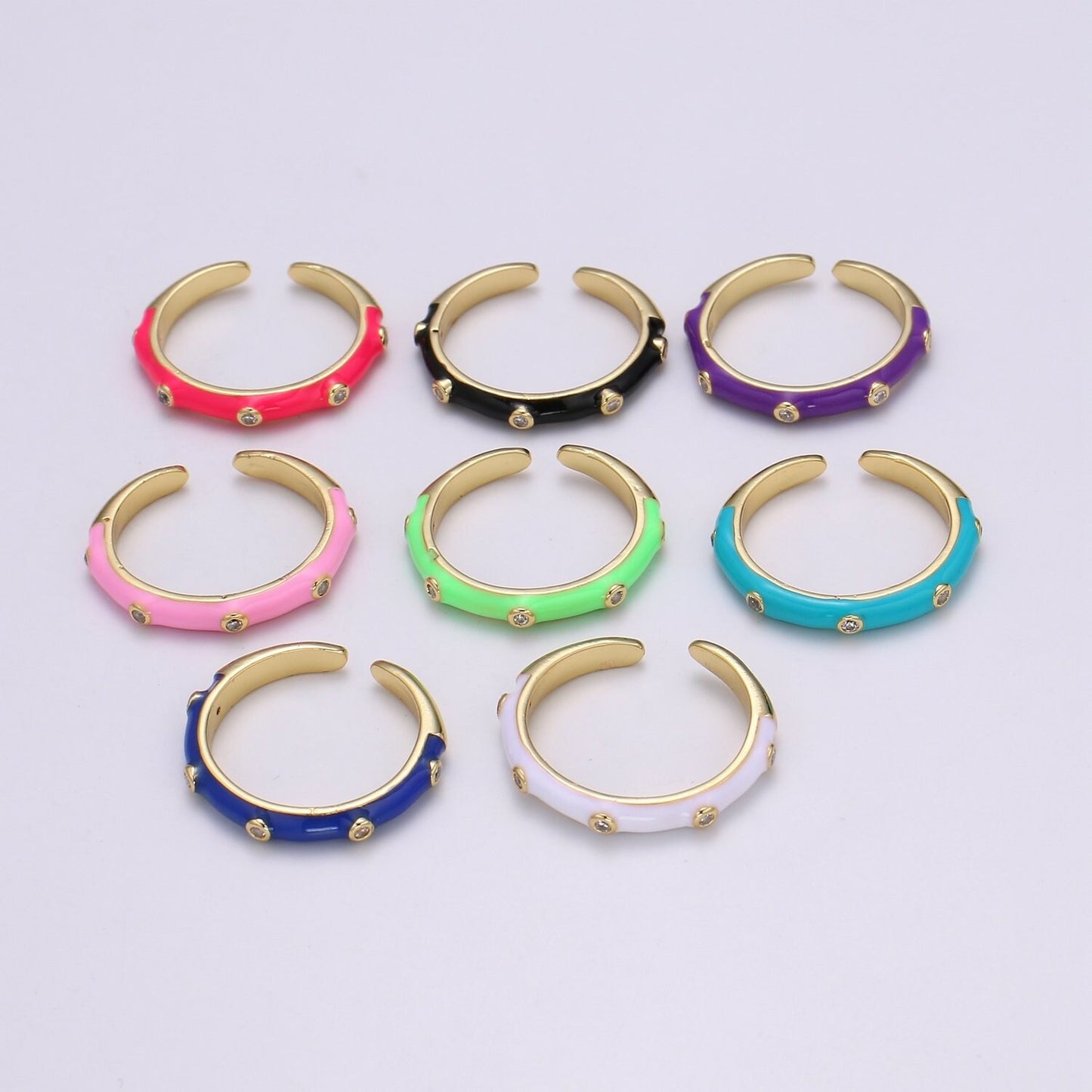 Colorful Enamel Ring | Black Pink Green White Neon Ring Enamel Band Multi Color Ring | Summer Trend Stacking Ring Open Ring Adjust R287-294