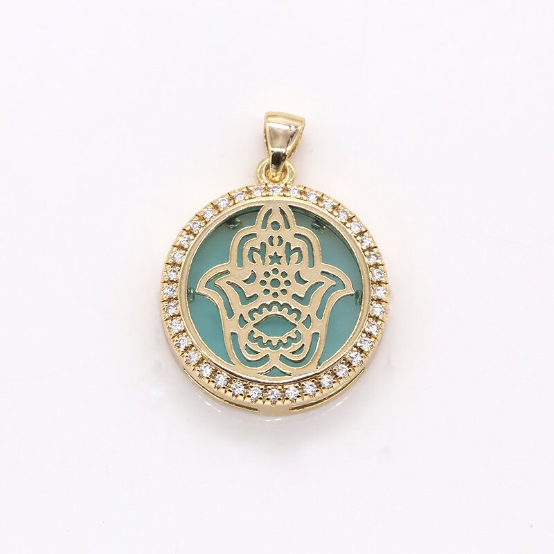 20mm 14k Shiny Gold Hamsa, CZ Hamsa Charms, Fatima Hand Bracelet Necklace Charm, Micro Pave Amulet Jewelry Making -372