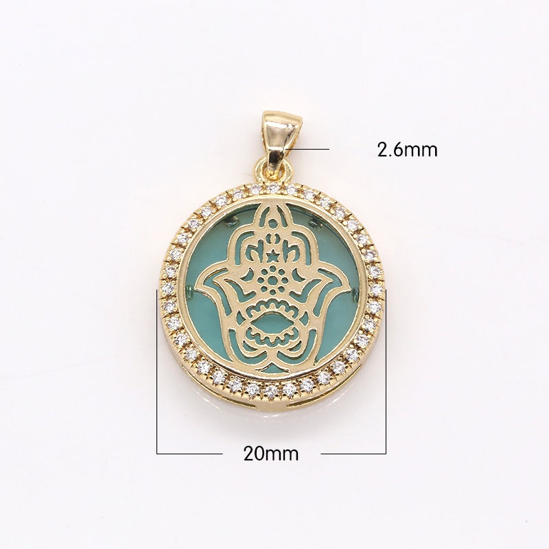 20mm 14k Shiny Gold Hamsa, CZ Hamsa Charms, Fatima Hand Bracelet Necklace Charm, Micro Pave Amulet Jewelry Making -372