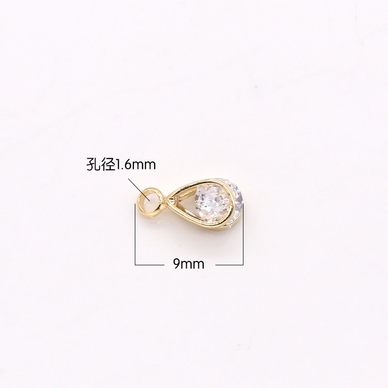 Tiny Tear Drop Cubic Zirconia Stone Charm Teeny Tiny Gold Plated CZ Charm Clear CZ -165