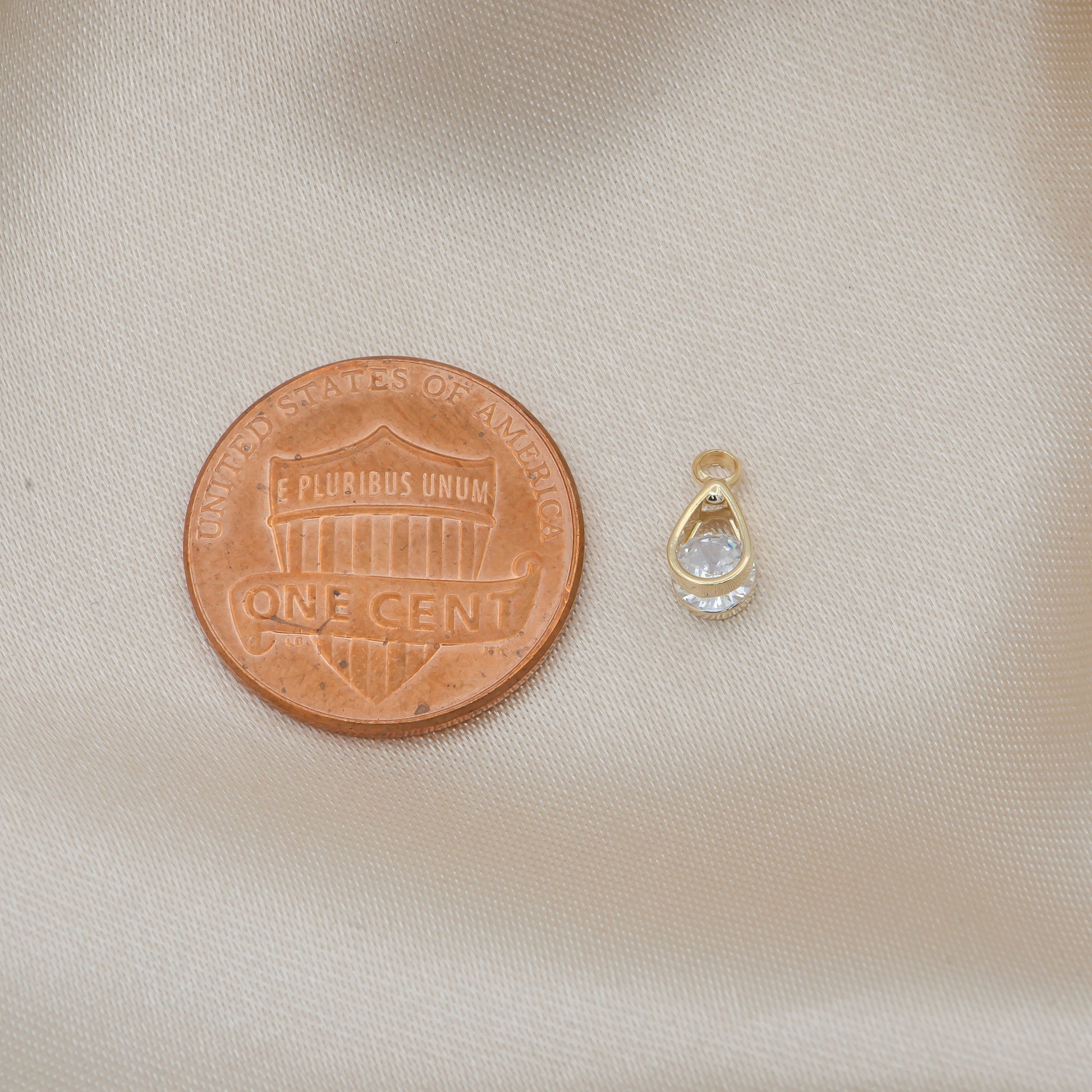 Tiny Tear Drop Cubic Zirconia Stone Charm Teeny Tiny Gold Plated CZ Charm Clear CZ -165