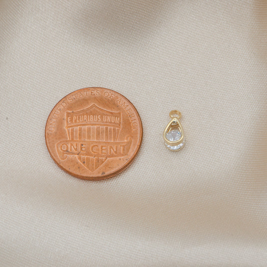 Tiny Tear Drop Cubic Zirconia Stone Charm Teeny Tiny Gold Plated CZ Charm Clear CZ -165