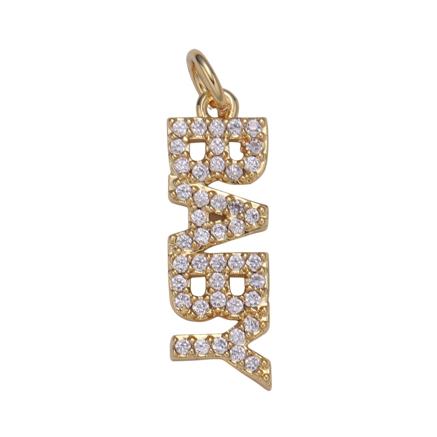 1pc BABY Letters Gold Charm, Micro Pave Cubic Zirconia Pendant Charm, Dainty Charm, For DIY Jewelry, Gold Color, CHGF-2174
