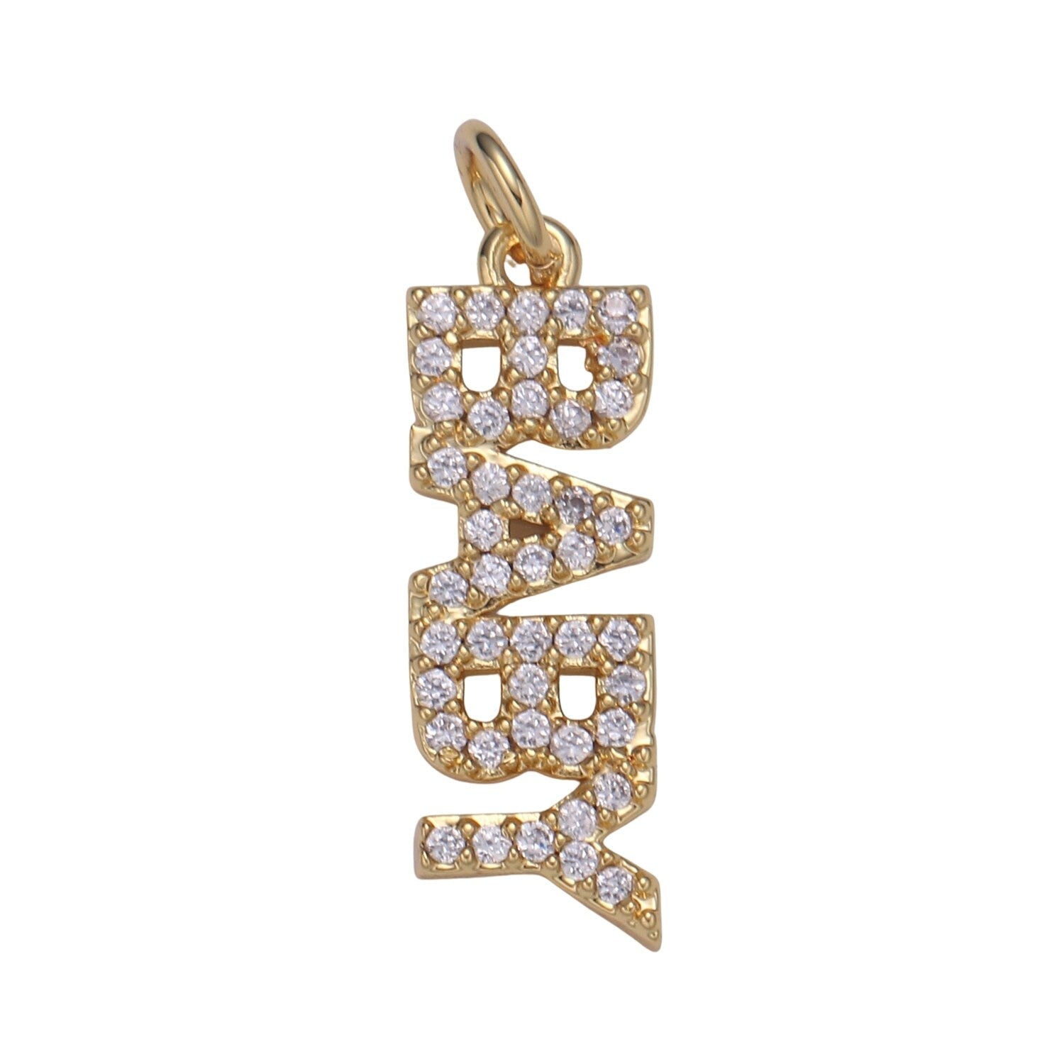 1pc BABY Letters Gold Charm, Micro Pave Cubic Zirconia Pendant Charm, Dainty Charm, For DIY Jewelry, Gold Color, CHGF-2174