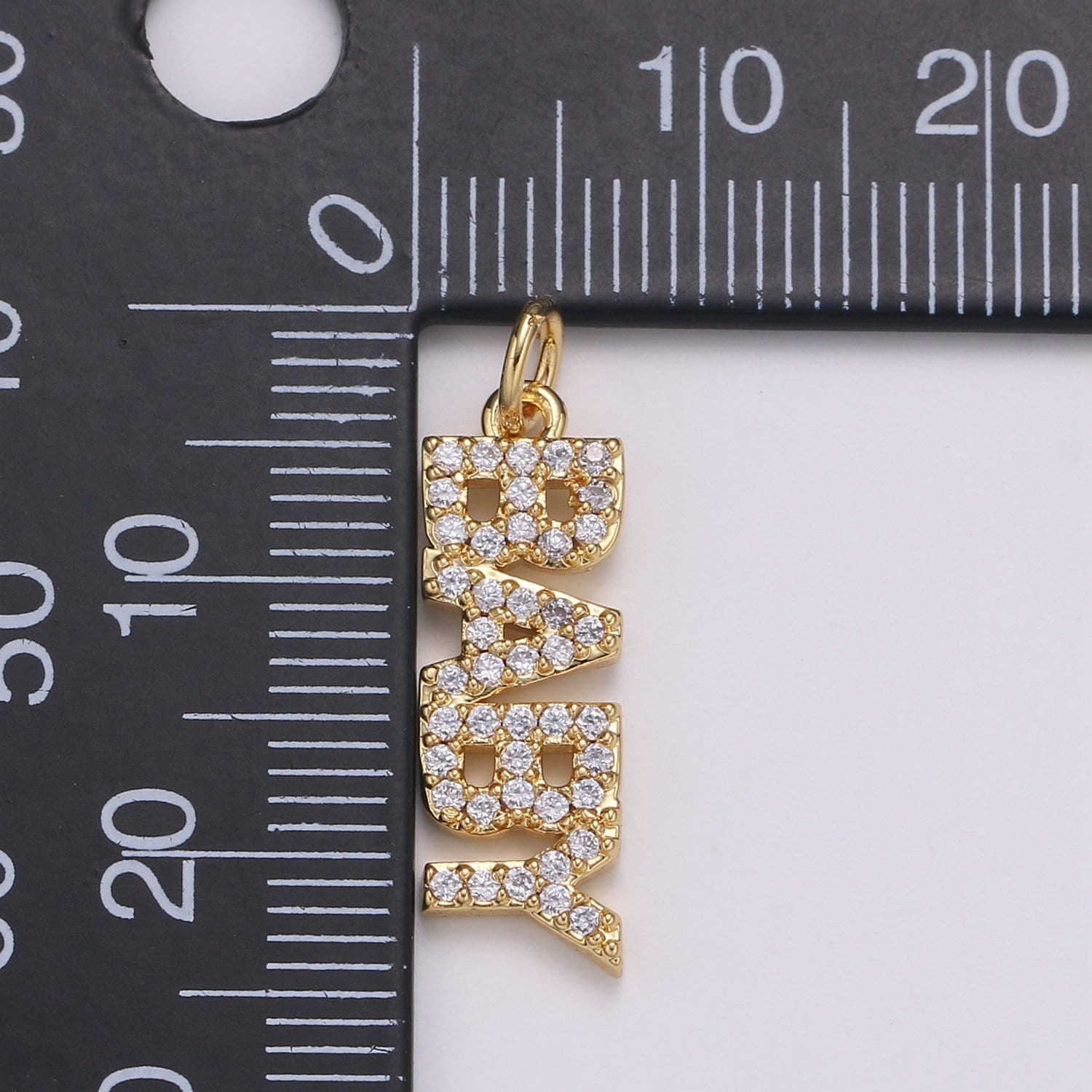 1pc BABY Letters Gold Charm, Micro Pave Cubic Zirconia Pendant Charm, Dainty Charm, For DIY Jewelry, Gold Color, CHGF-2174