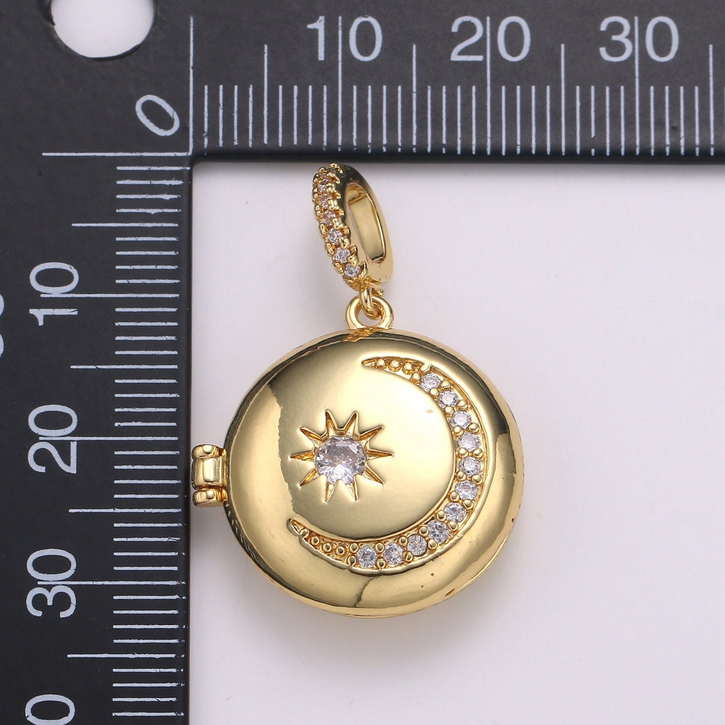Double Sided Celestial Jewelry Gold Crescent Moon Charm Jewelry Making Supply CZ Gold Charm Rustic Coin Charm Star Jewelry, pdgf-2168