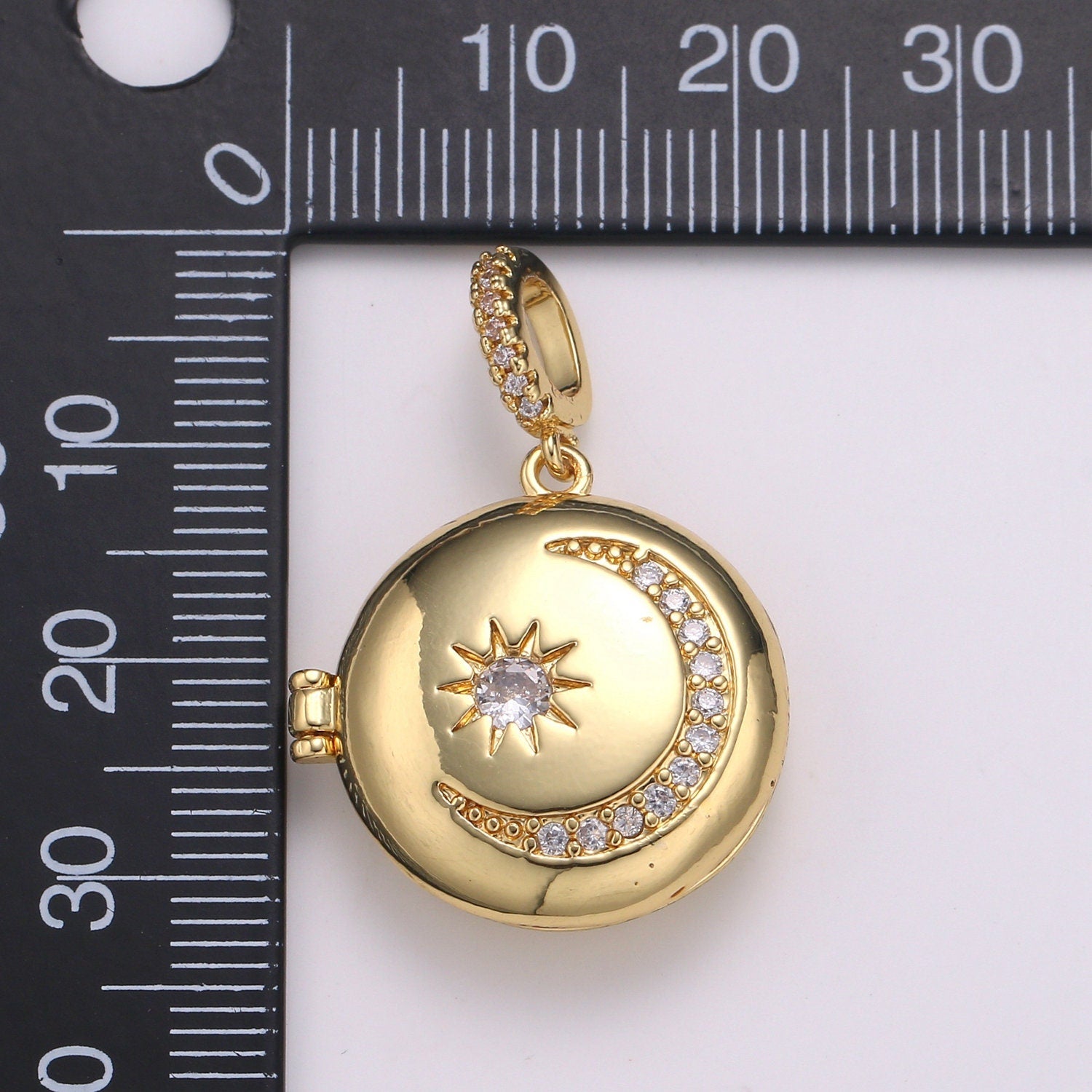 Double Sided Celestial Jewelry Gold Crescent Moon Charm Jewelry Making Supply CZ Gold Charm Rustic Coin Charm Star Jewelry, pdgf-2168