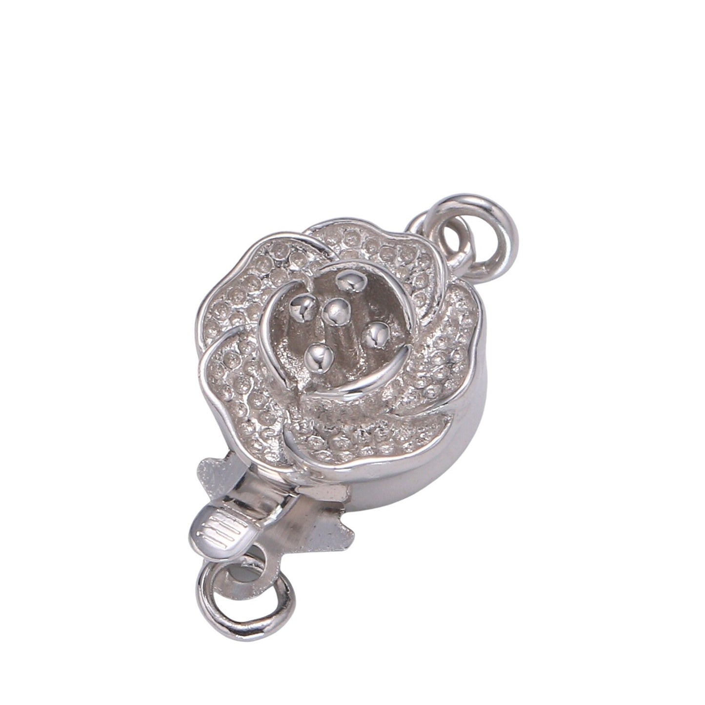 1 Pc 925 Sterling Silver Flower Clasp, Rose Charm Connector for Pearl Bracelet Necklace Jewelry Making Supply SIlver Charm ConnectorSL-234