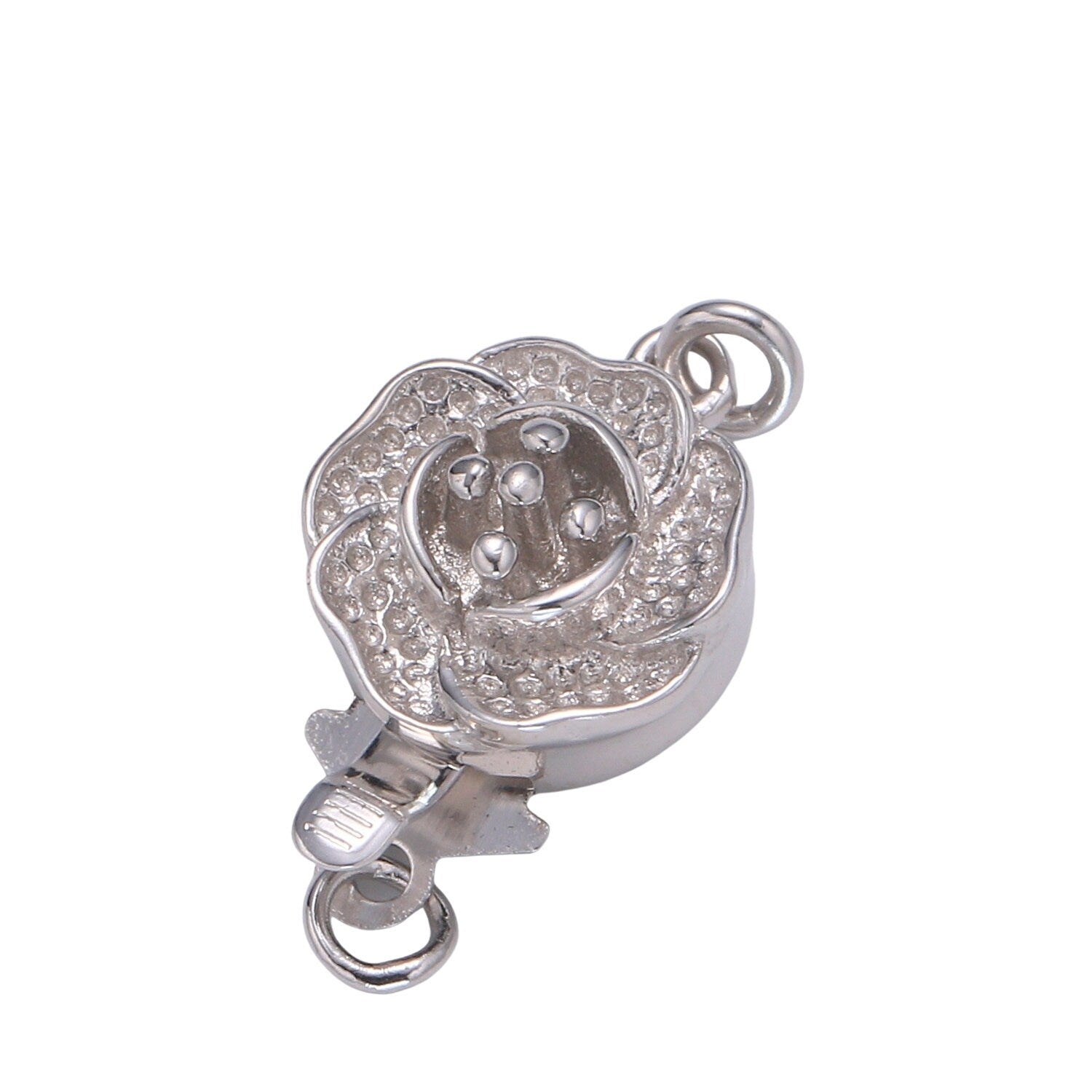 1 Pc 925 Sterling Silver Flower Clasp, Rose Charm Connector for Pearl Bracelet Necklace Jewelry Making Supply SIlver Charm ConnectorSL-234