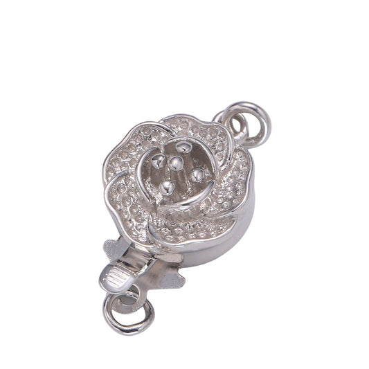 1 Pc 925 Sterling Silver Flower Clasp, Rose Charm Connector for Pearl Bracelet Necklace Jewelry Making Supply SIlver Charm ConnectorSL-234