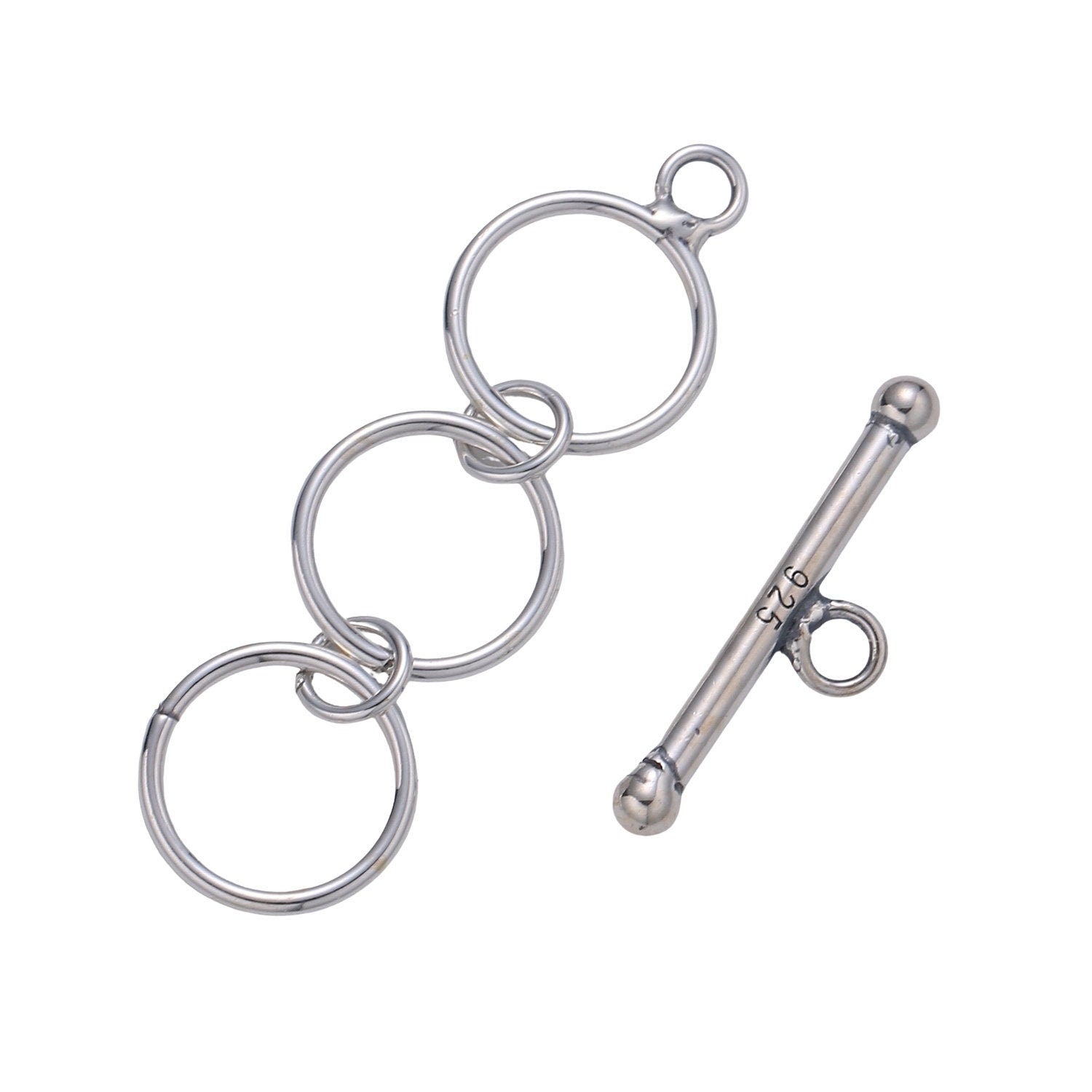 1 Set 925 Sterling Silver Triple Ring Clasp, Circle and Toggle Clasp for necklace, bracelet, DIY Jewelry making SL-239