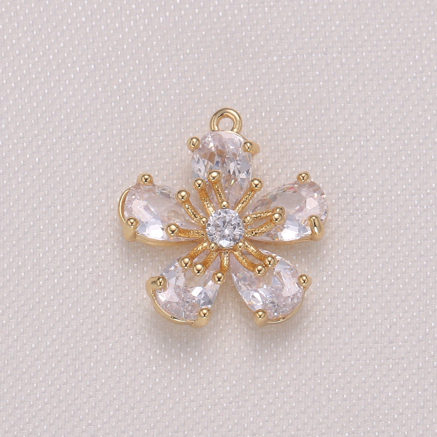 Dainty Pink Clear Yellow Cherry Blossom Flower Cubic Zirconia CZ Charm Pendant Floral Nature Charm bracelet necklace earring supply -959