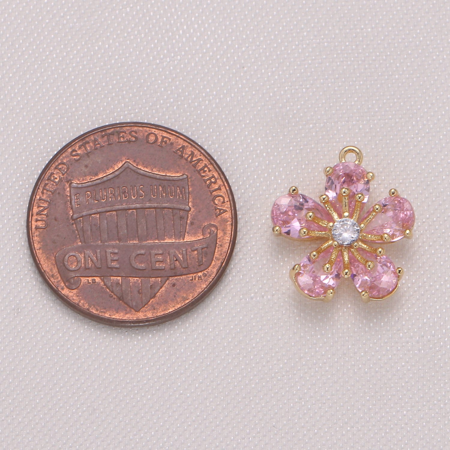 Dainty Pink Clear Yellow Cherry Blossom Flower Cubic Zirconia CZ Charm Pendant Floral Nature Charm bracelet necklace earring supply -959