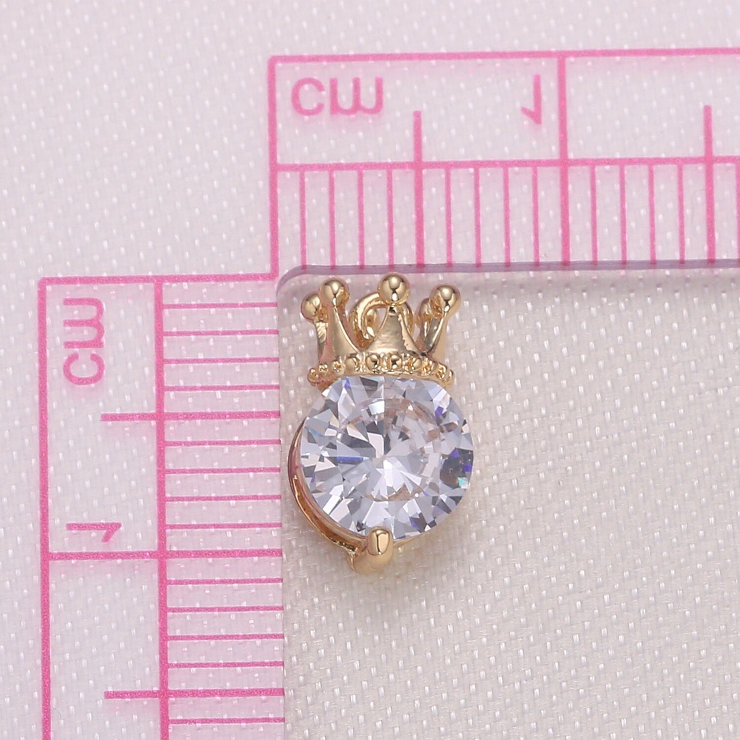 1x Mini Solitaire CZ Charm, Crown Pendant, Clear Micro CZ Pave Round Circle Charm, 10x7mm, Jewelry Findings -979,-980