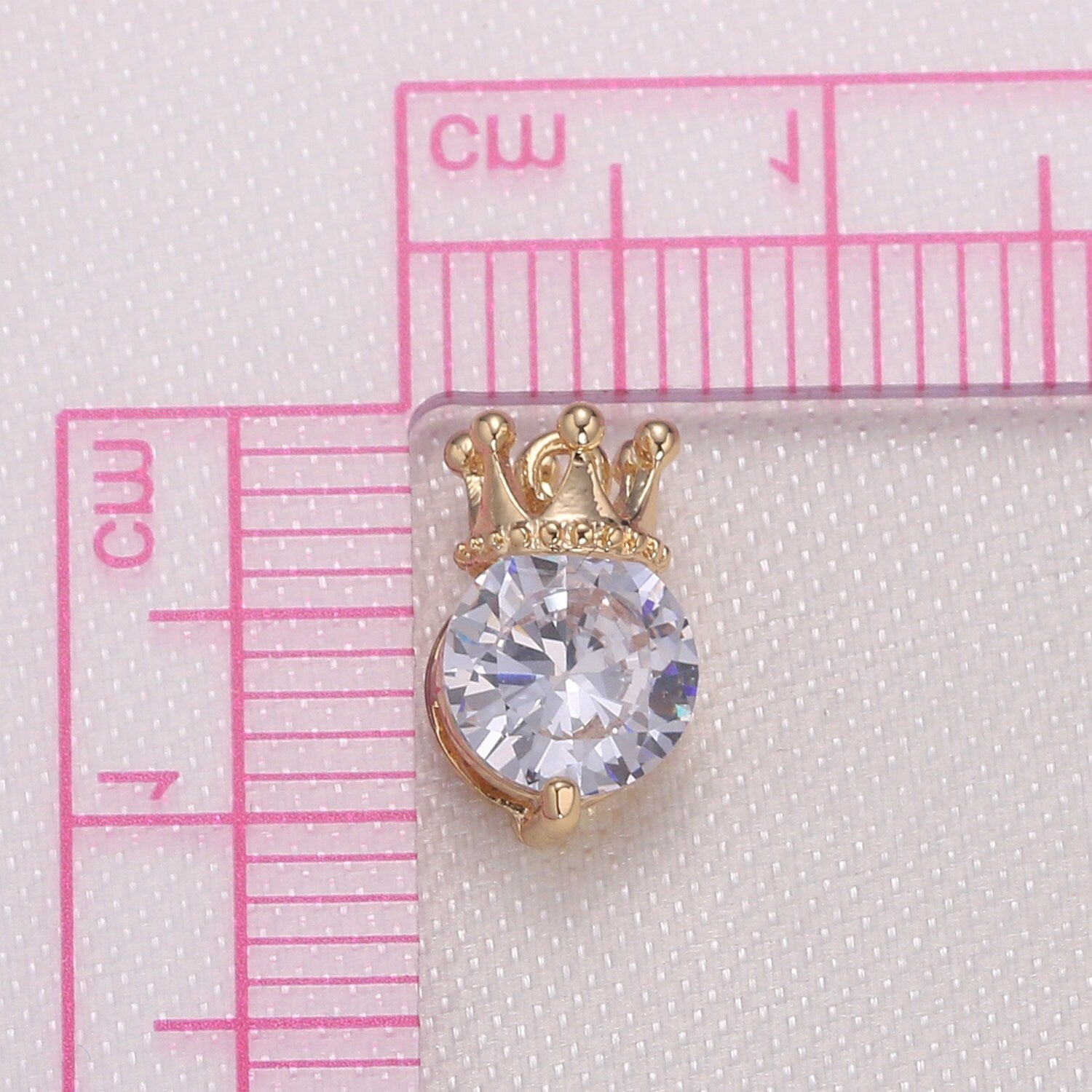 1x Mini Solitaire CZ Charm, Crown Pendant, Clear Micro CZ Pave Round Circle Charm, 10x7mm, Jewelry Findings -979,-980